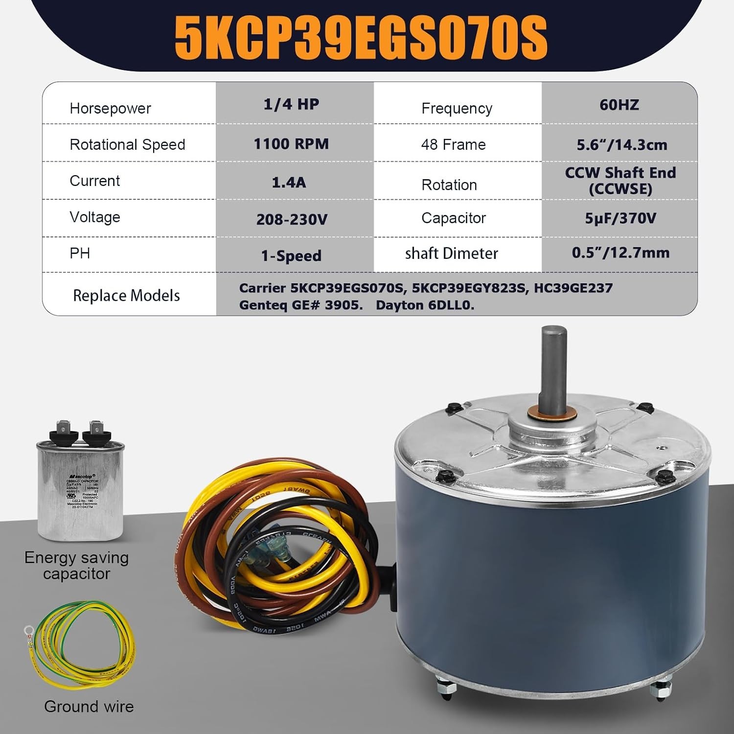 1/4 HP 1100 RPM 208-230V Fan Motor Replacement