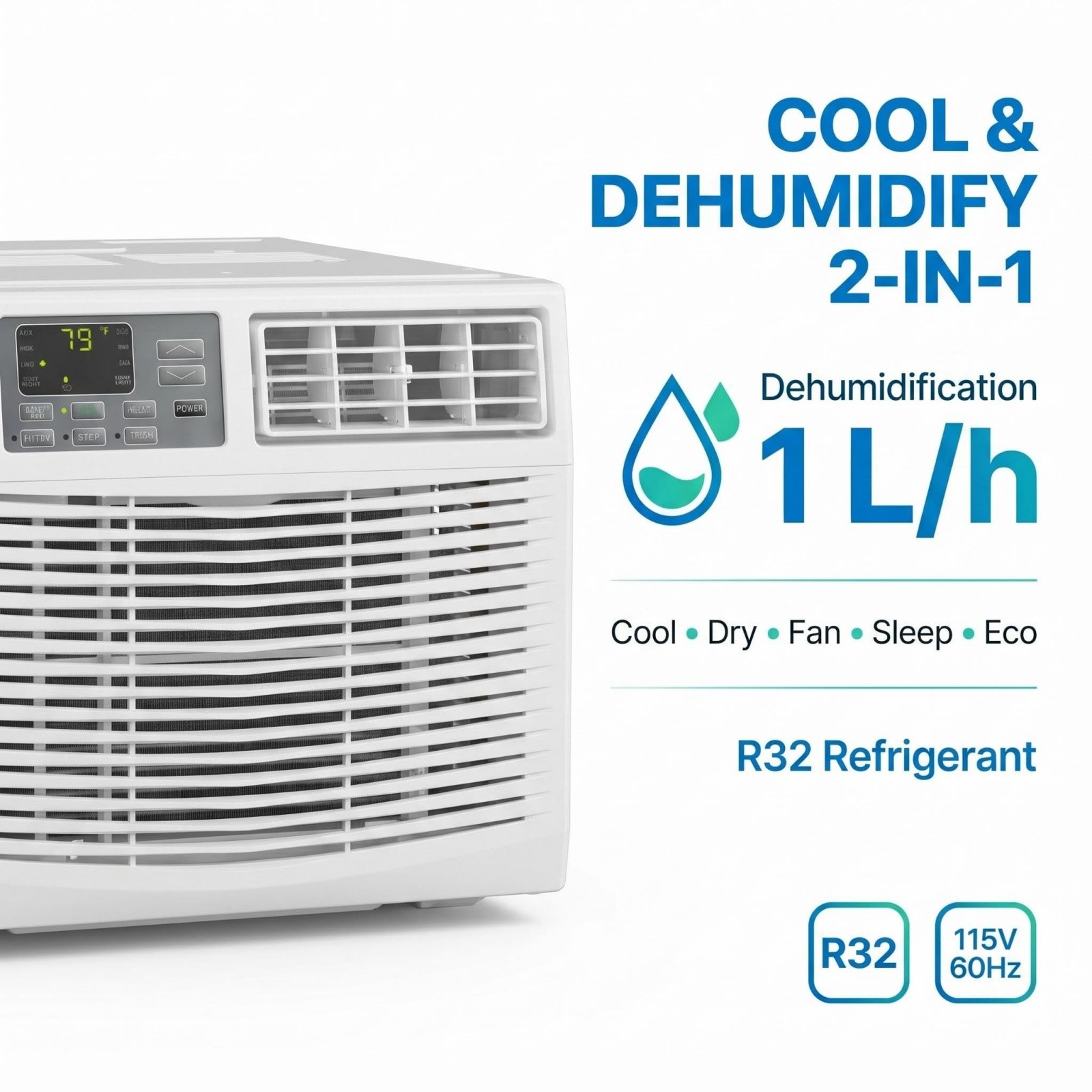 8000 BTU Window Air Conditioner App & Remote Control 3 Fan Speeds 115V 60Hz