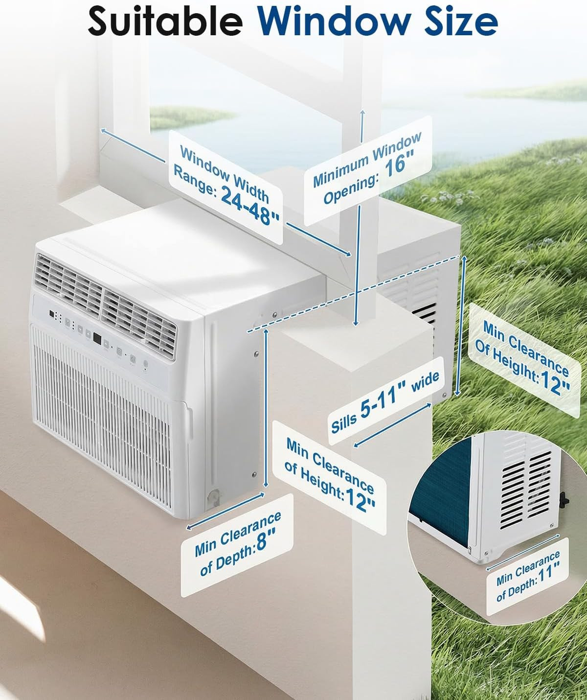 U-Shaped Window Air Conditioner, 12000BTU AC Unit Cools up to 350 Sq.Ft w/Remote