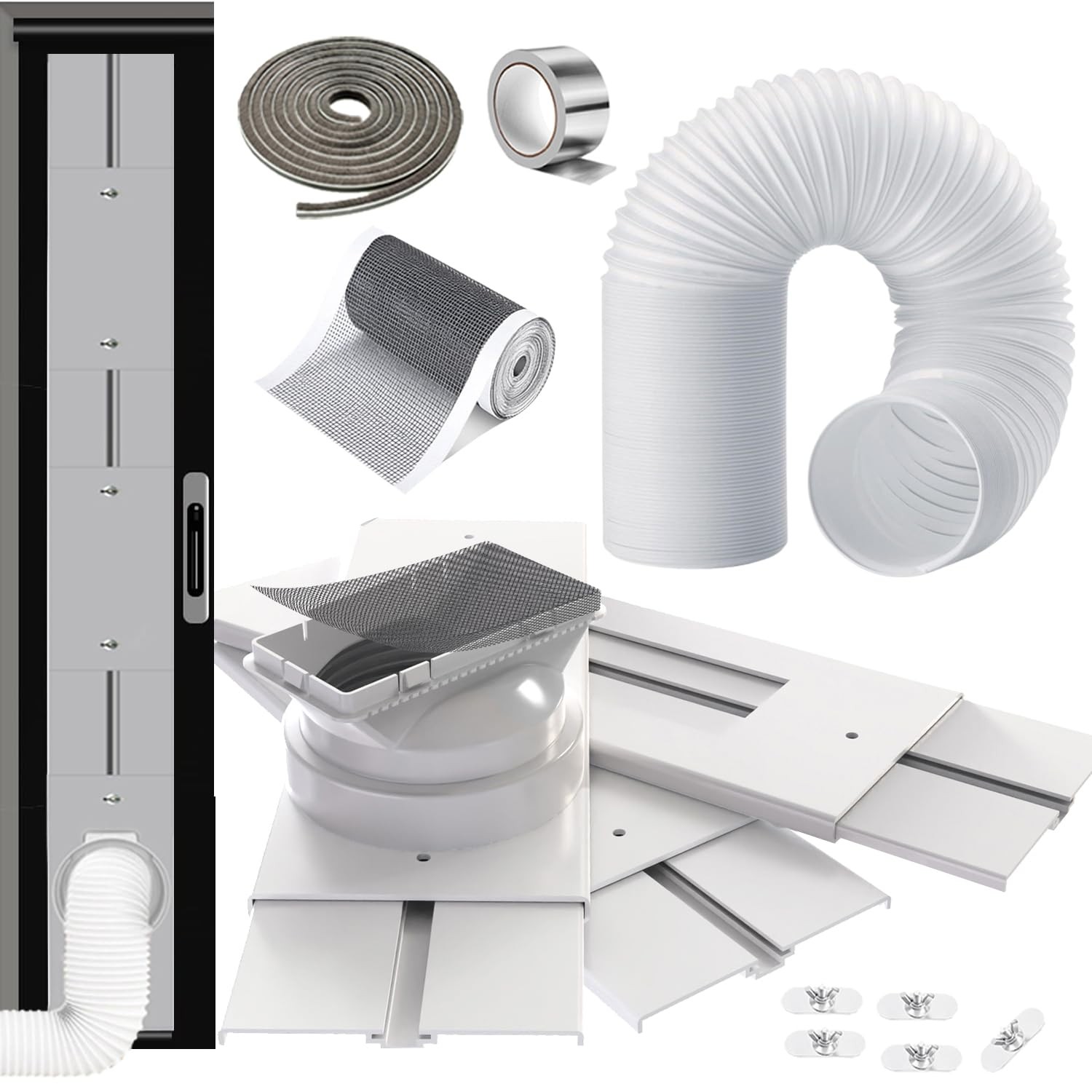 95″ Sliding Door AC Vent Kit with Φ 5.9″AC Hose Filter Screen & Weather Strippin
