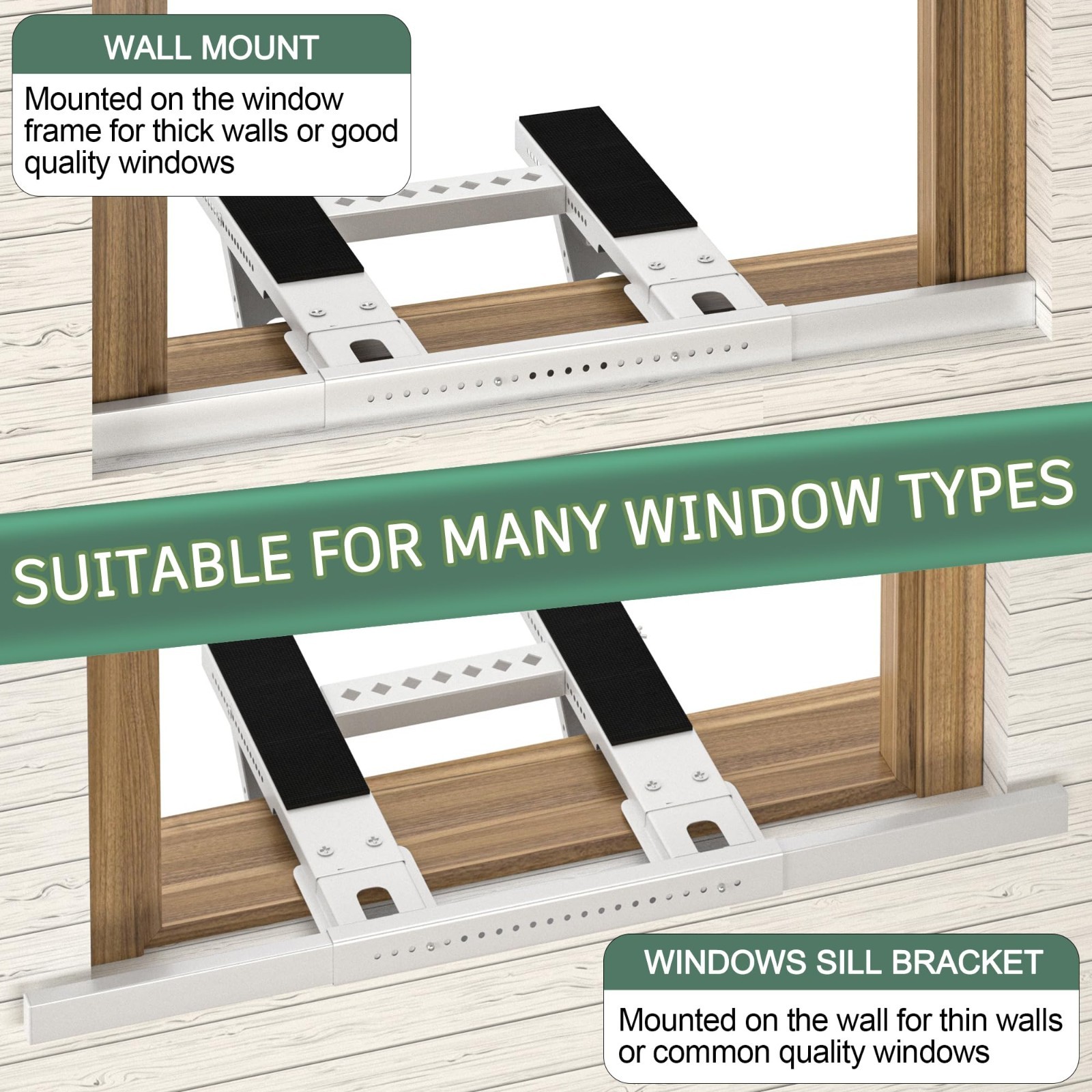 Heavy-Duty No-Drill AC Bracket for Single/Double Hung Windows, Supports 300 lbs,