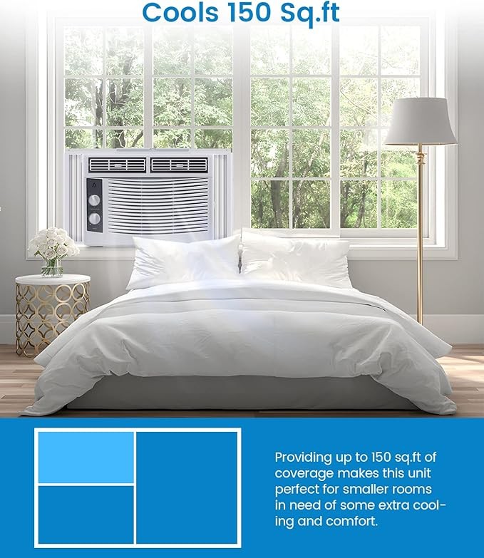 5000 BTU Window Air Conditioner AC Cools for Rooms150 Sq Ft with Manual Control