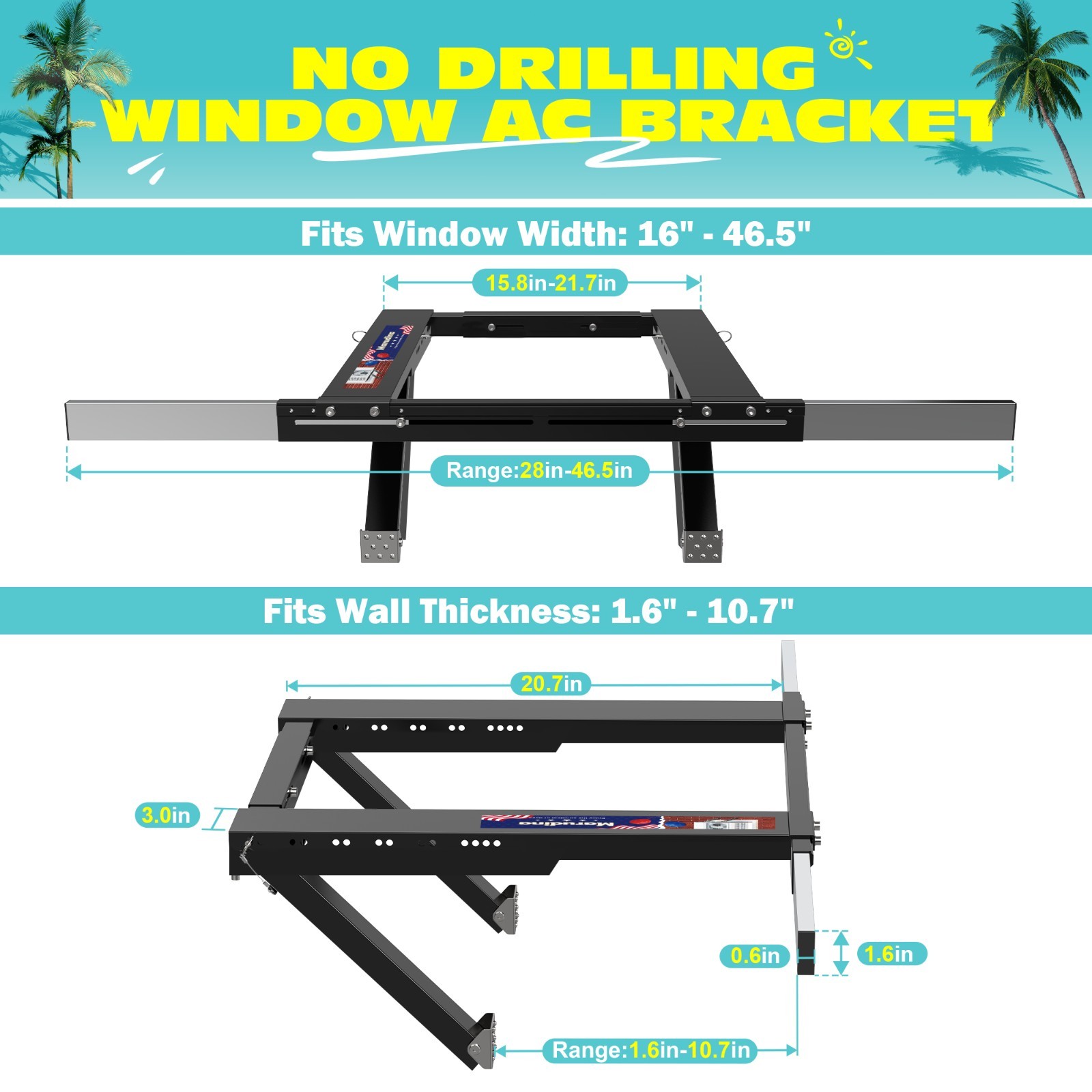 No-Drill Window AC Bracket,Adjustable Heavy-Duty Air Conditioner Support Bracket