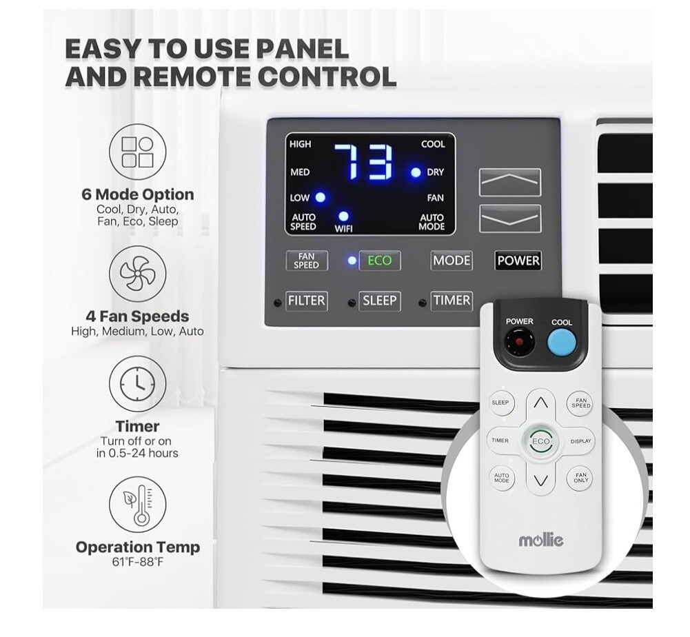 Mollie 12,000 BTU Smart Window Conditioner with wi-fi Connected, Window AC Unit