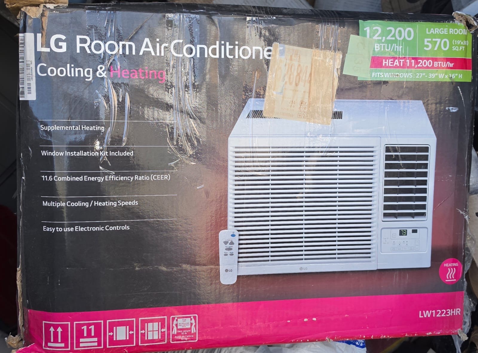 LG LW1223HR 12,000 BTU Window Air Conditioner Cooling Heating Remote Control