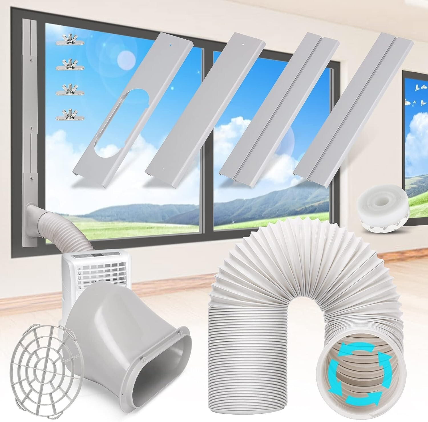 Portable Air Conditioner Window Vent Kit 5.9” Exhaust Hose Adjustable Universal