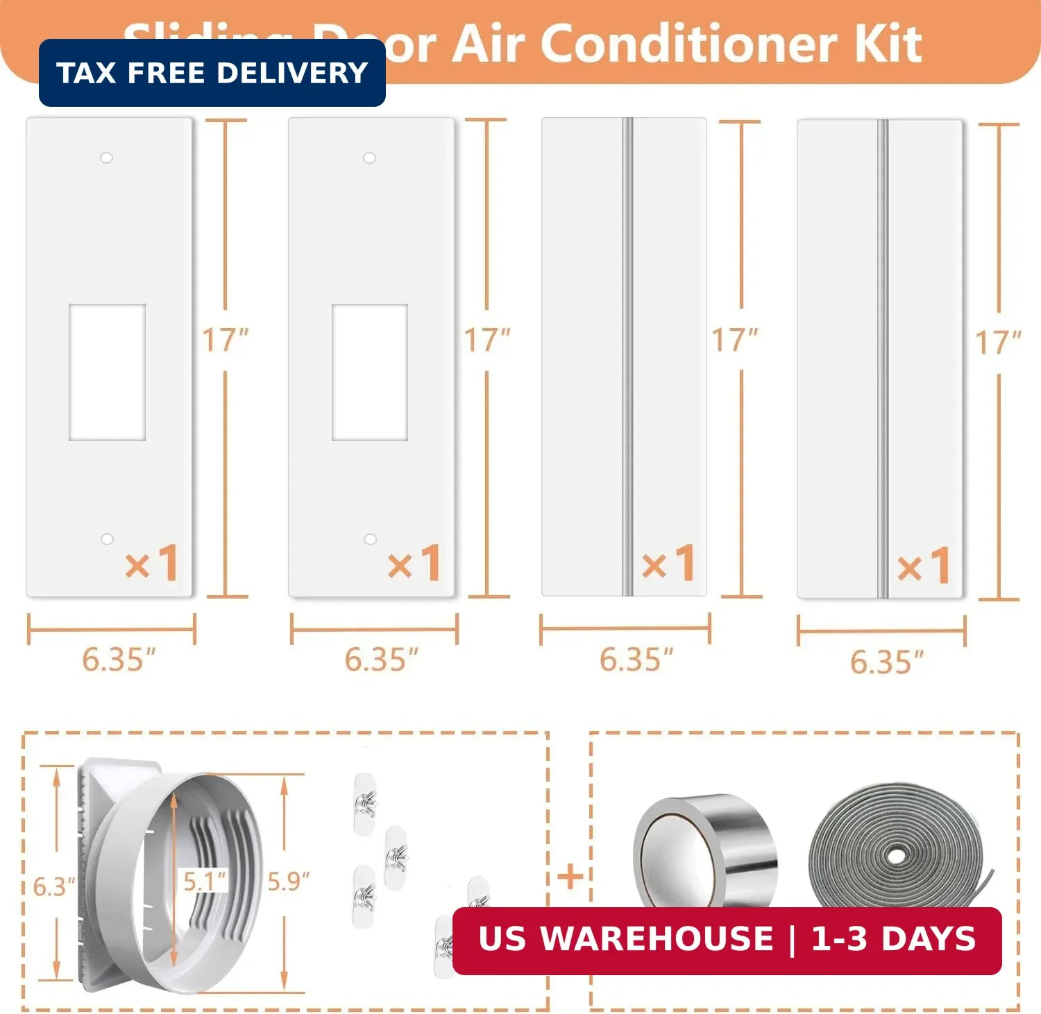 Dual Hose Portable Air Conditioner Window Vent Kit 26-62″ Adjustable with 2 Univ