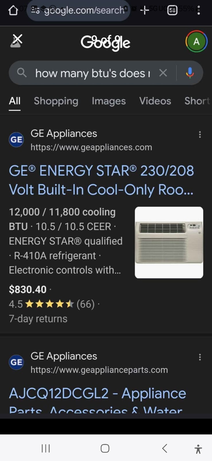 GE energy star 230/208 volt air conditioner 12,000 BTU’s model AJCQ12DCGL2