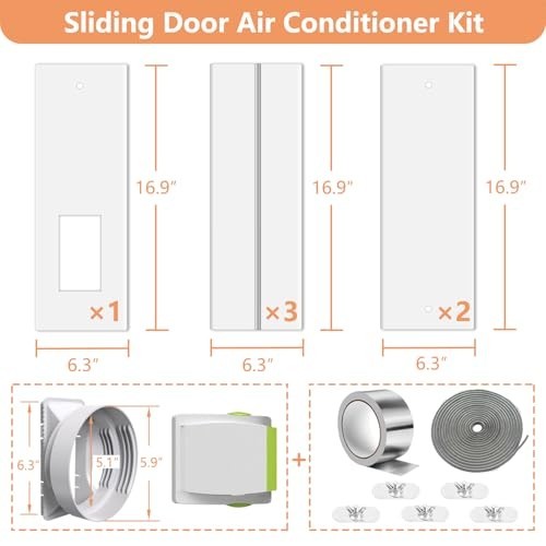 Sliding Door AC Vent Kit with 5.9″ Hose, Filter Screen & Weather Stripping