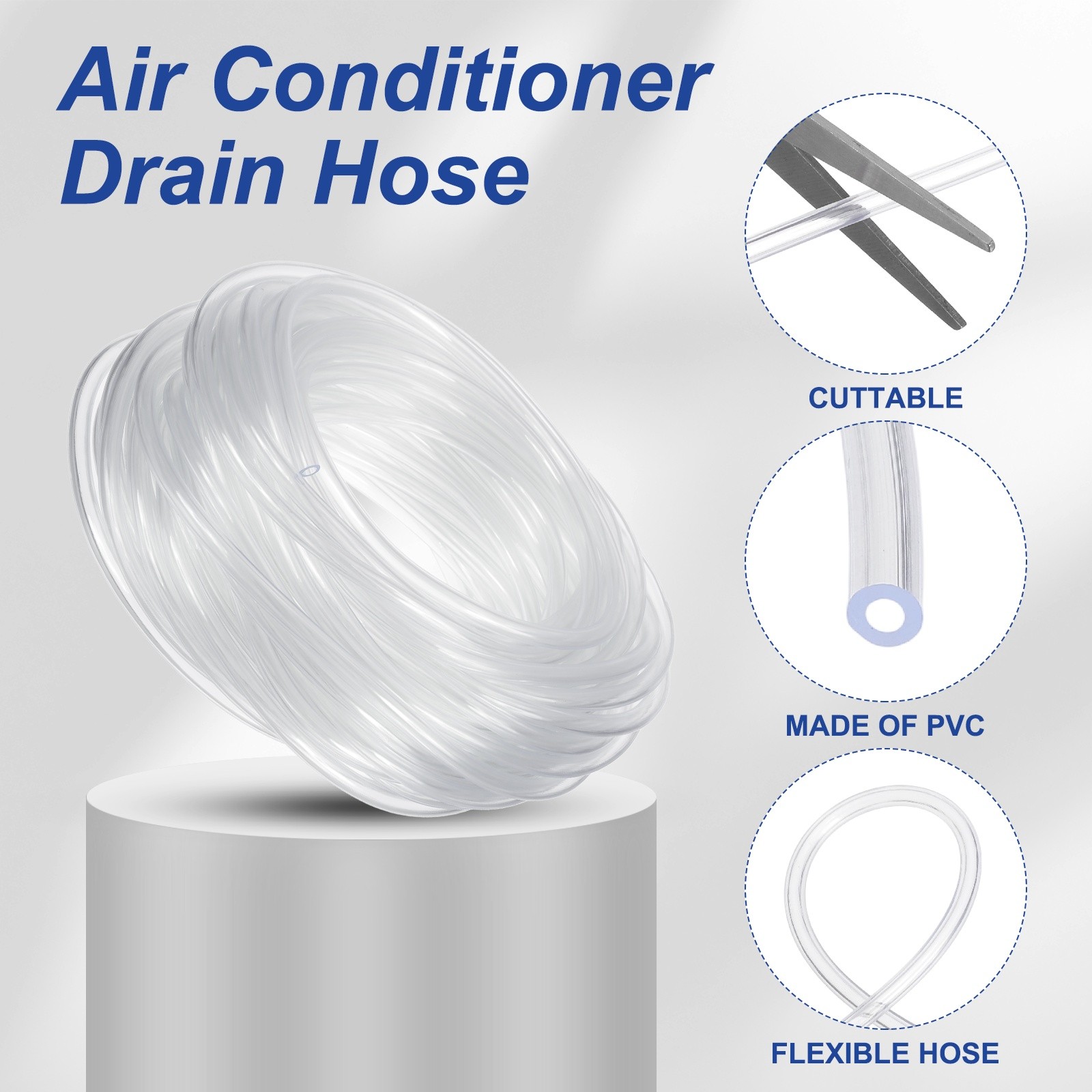 65.6Ft Air Conditioner Drain Hose 1/5″ ID x 5/16″ OD Universal AC Drain Pipe