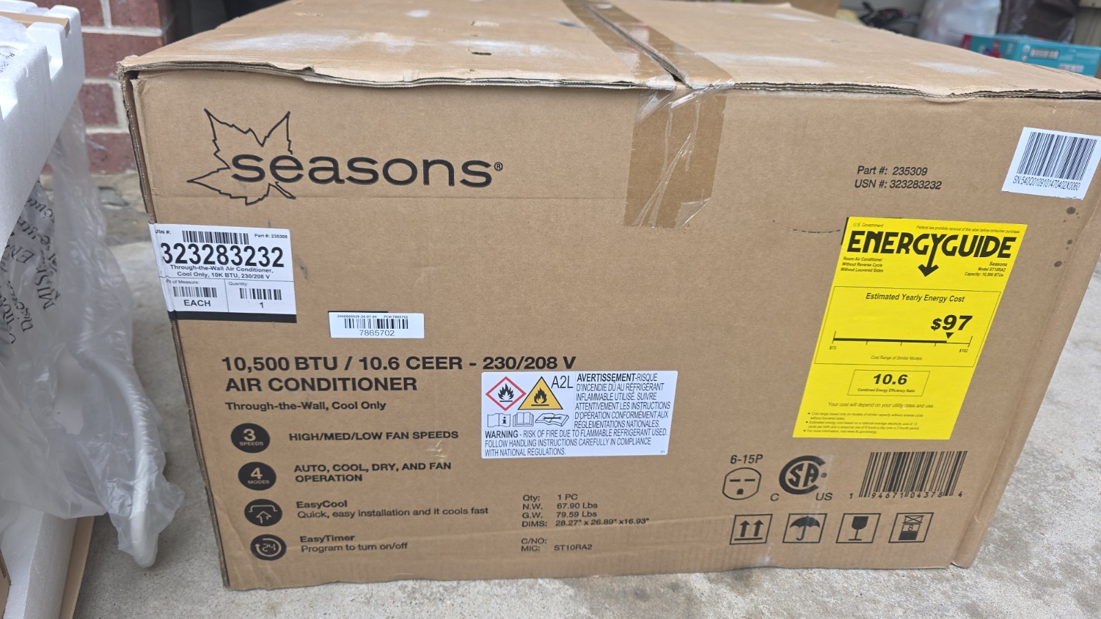 10K BTU 230/208-Volt Through the Wall Unit Air Conditioner Energy Star & Sleeve