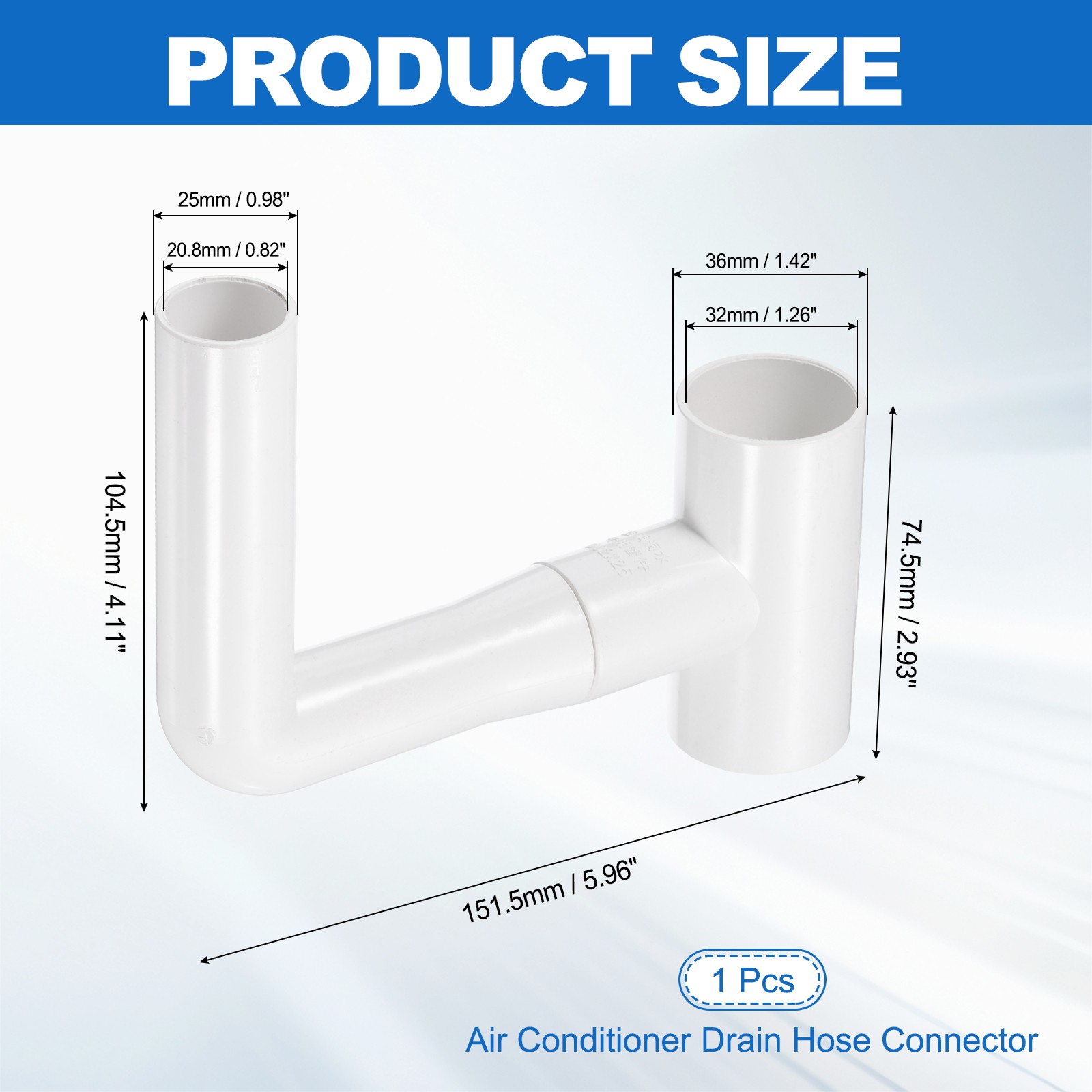 32x25mm PVC Three-Way Air Conditioner Drain Hose Connector, White