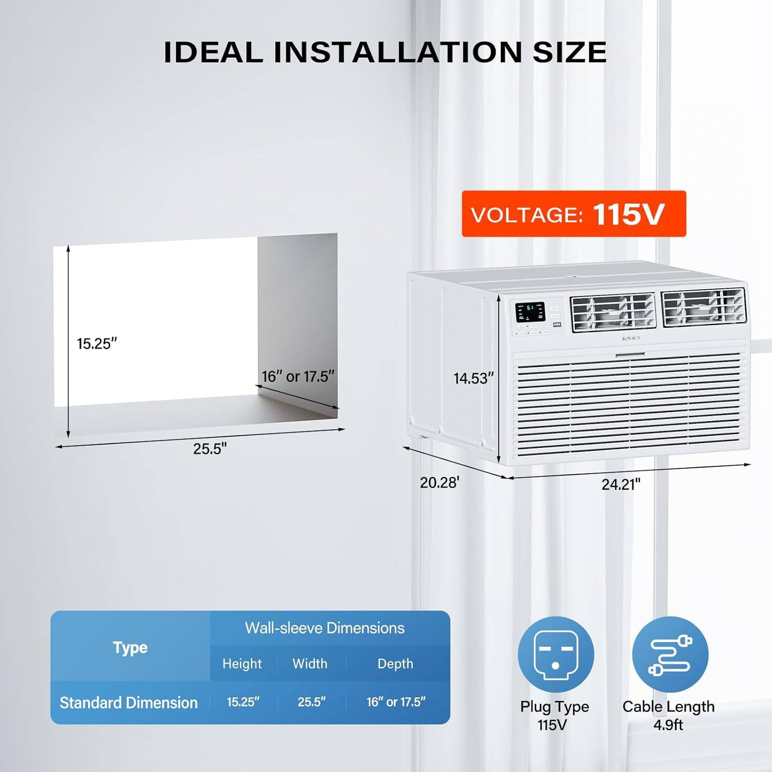 8000 BTU Through the Wall Air Conditioner with Remote & App Control, 24H Timer