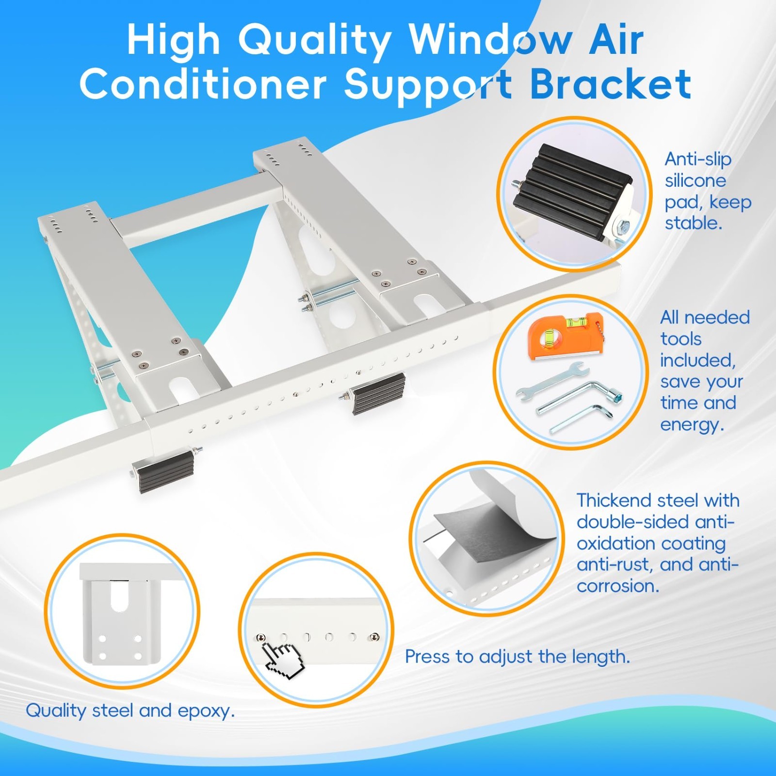 Heavy Duty No-Drill AC Bracket for Single/Double Hung Windows, 5,000-24,000 BTU,