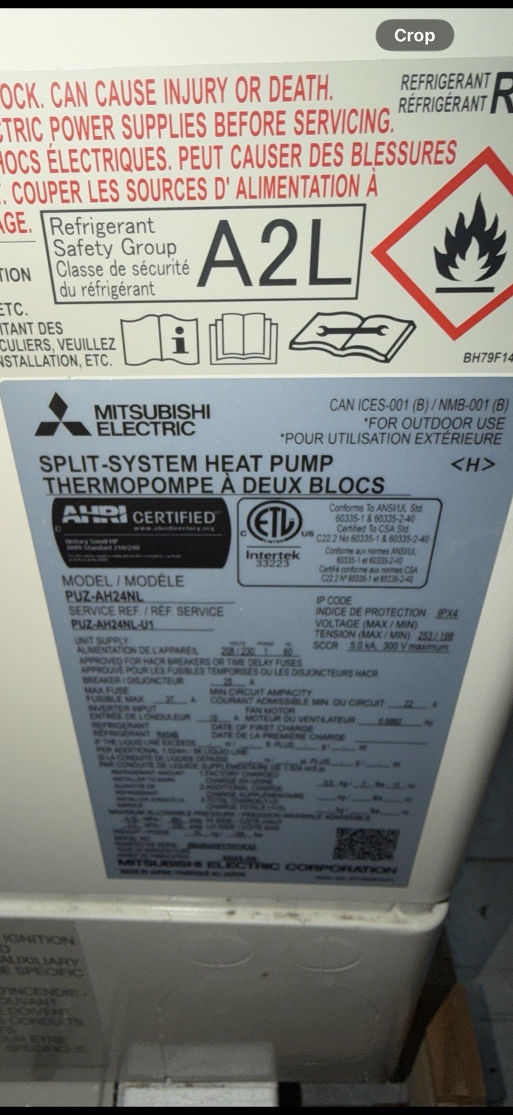 MITSUBISHI-24K Btu PUZ-AH24NL 24000 BTU Heat Pump
