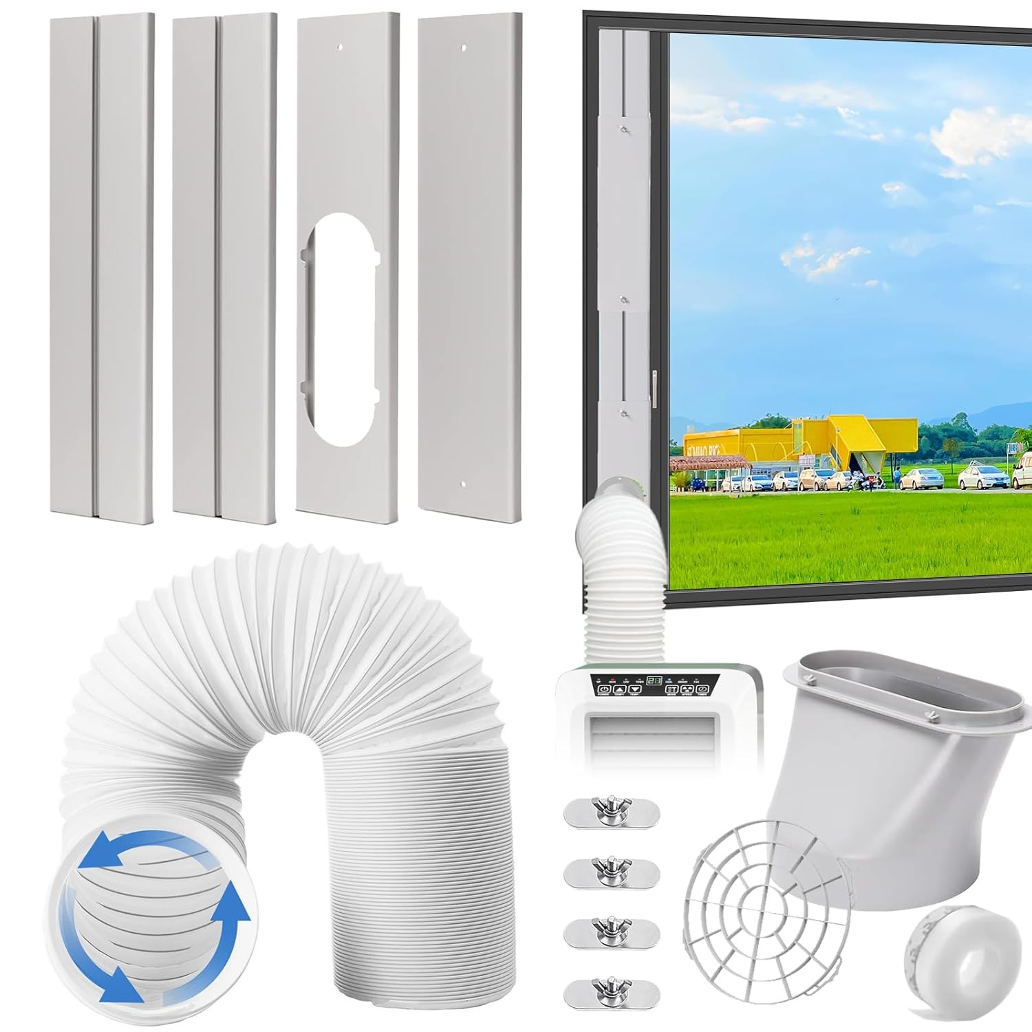 Portable AC Window Vent Kit, Adjustable Vertical/Horizontal Sliding Window Kit P