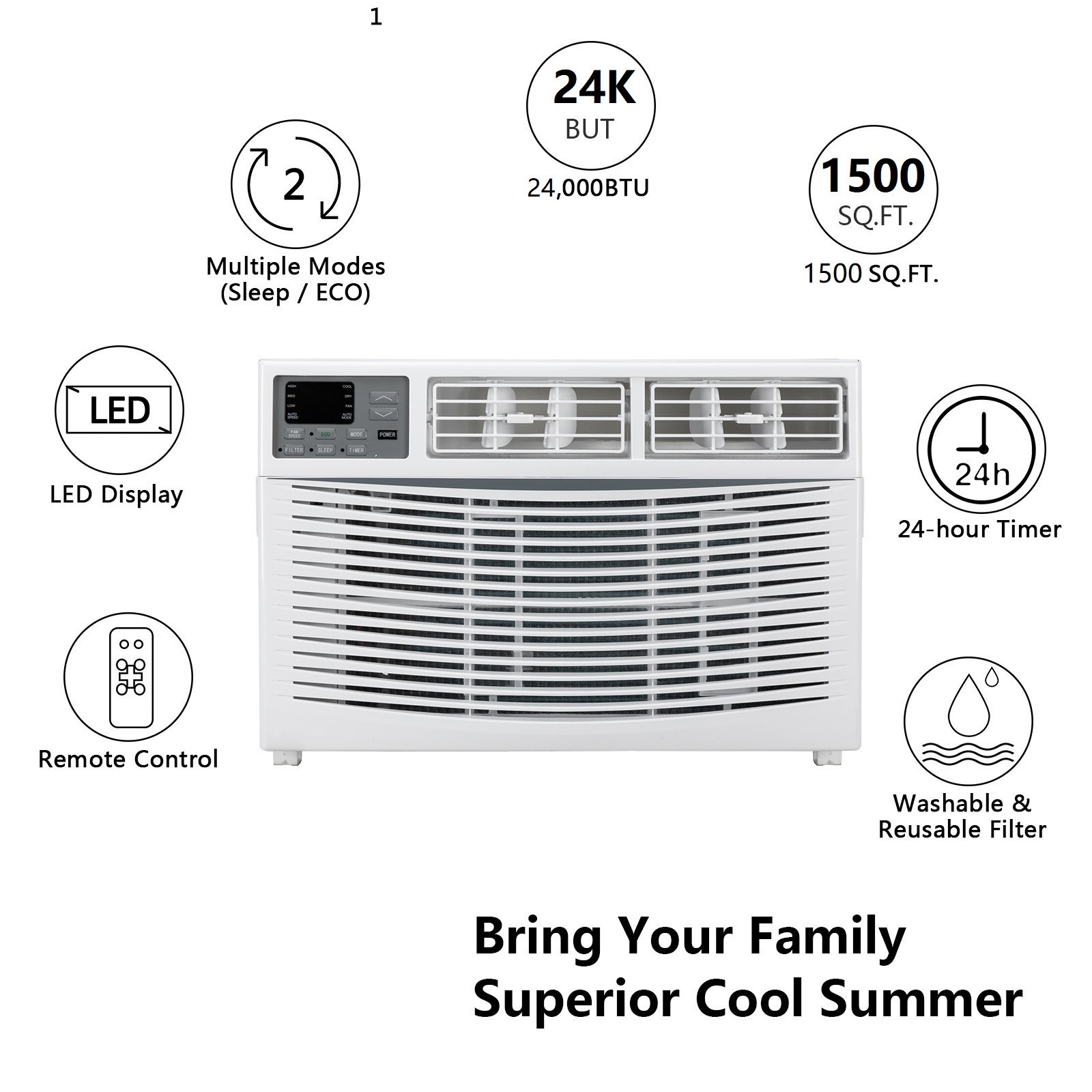 24000 BTU Window Air Conditioner with Remote, WiFi, Energy Saving Window AC Unit
