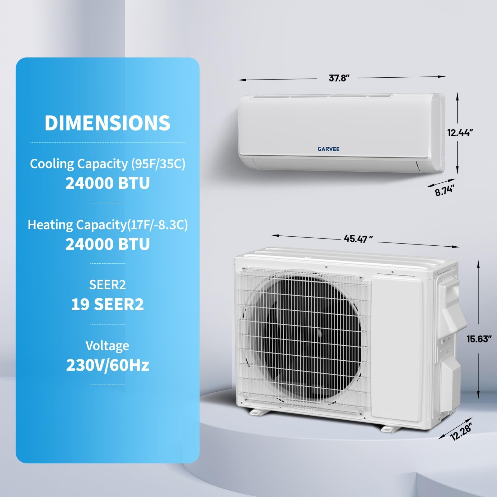24000 BTU Ductless Mini Split AC Heater 19 SEER2 WiFi Alexa 230V