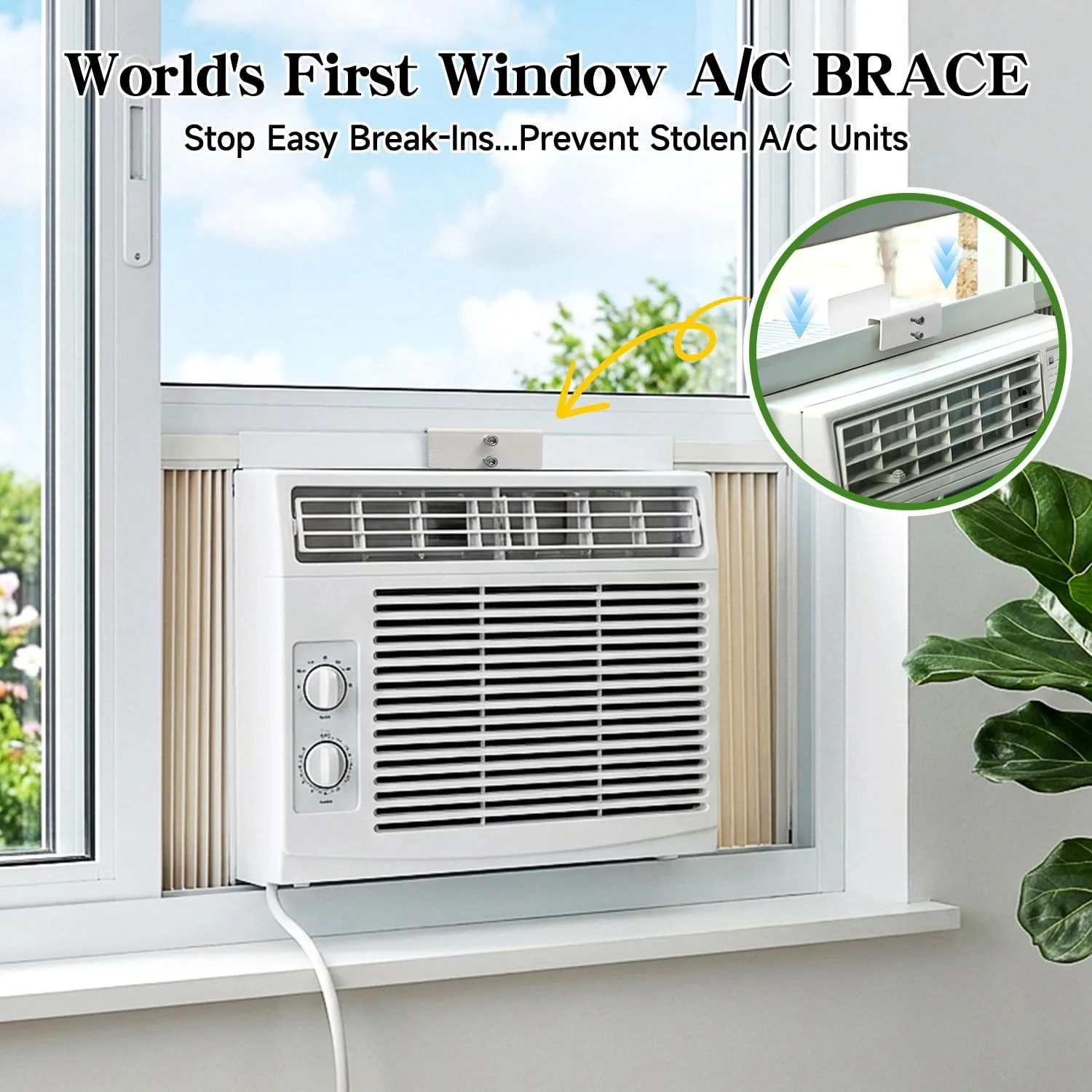 Window AC Bracket with Security Lock, No Drill Air Conditioner Support Bracket f