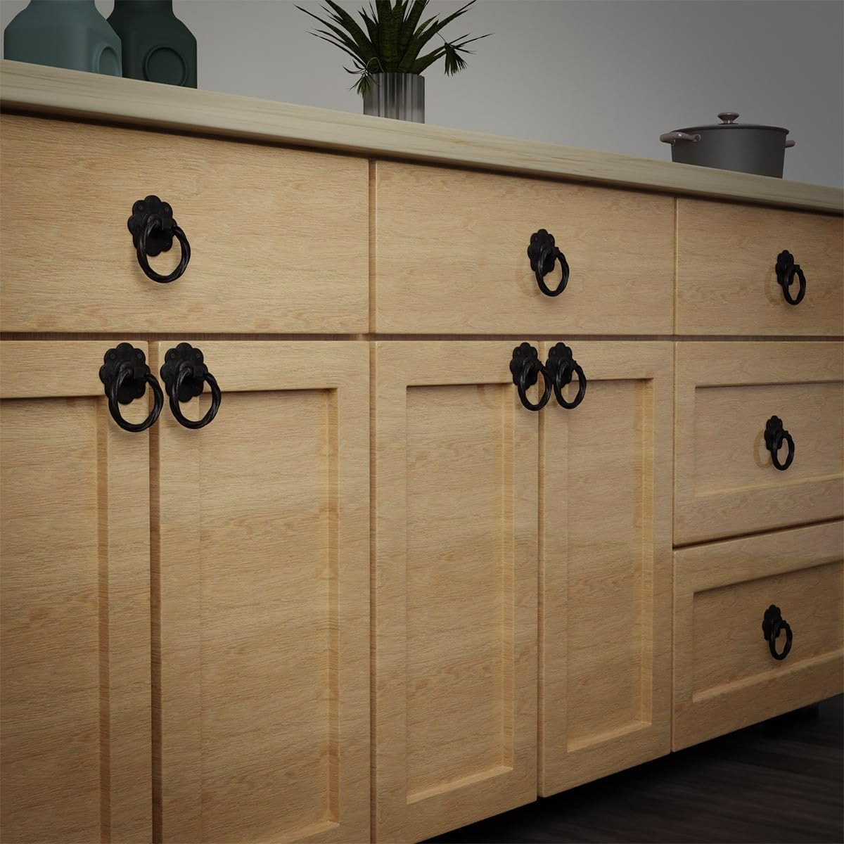 Cabinet Pulls 3 5/8 In. Black Wrought Iron Ring Drawer Pulls with Mounting Hardw