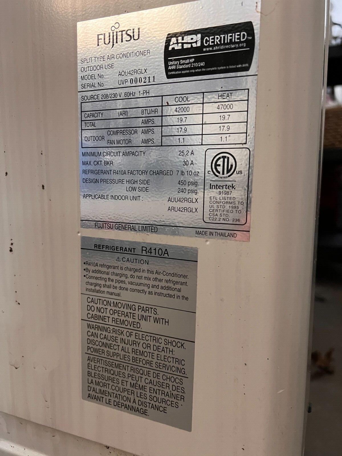 Fujitsu Drop Ceiling Air Conditioner Industrial/Restaurant