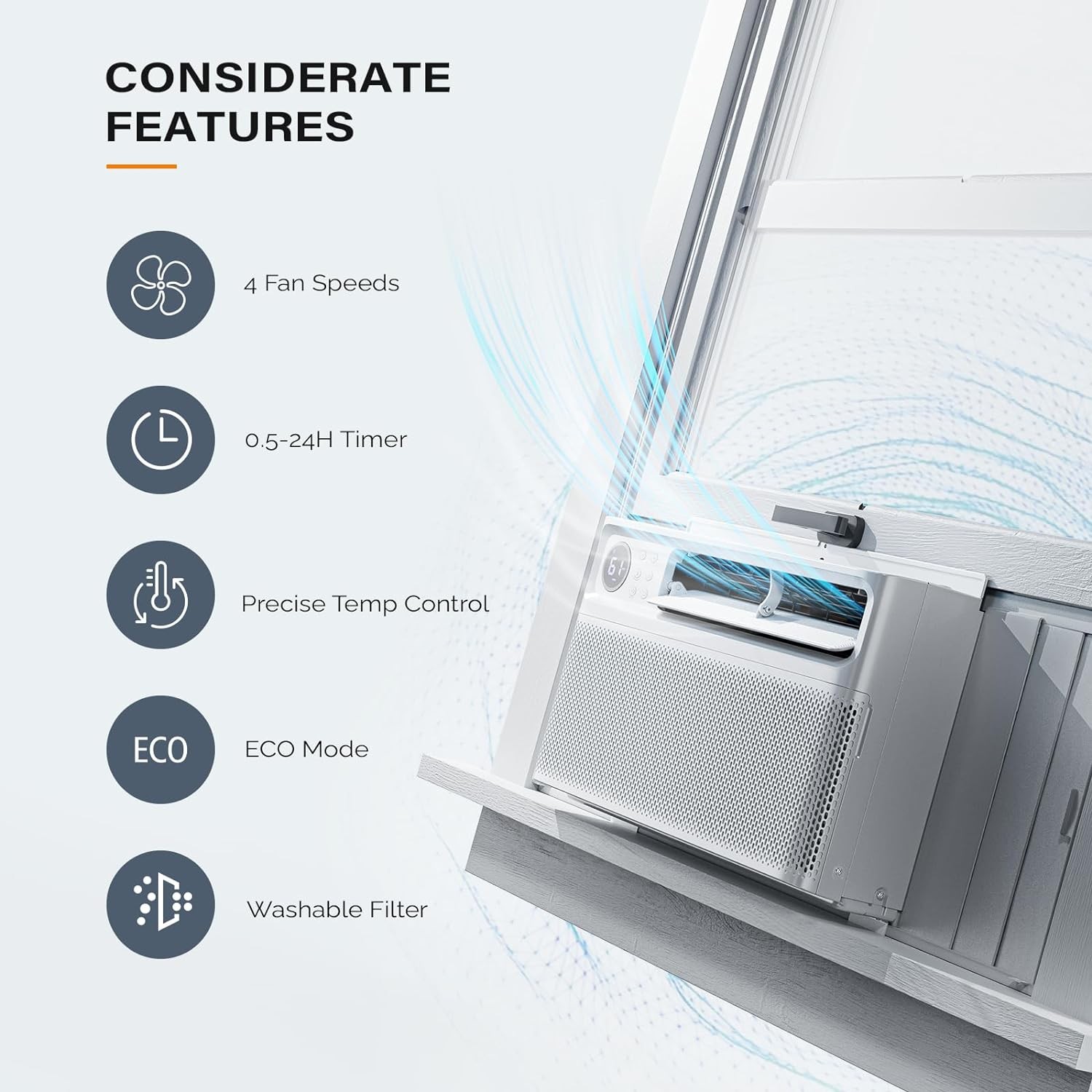 8000 BTU Inverter Window Air Conditioner AC Unit Dehumidifier Remote/App Control