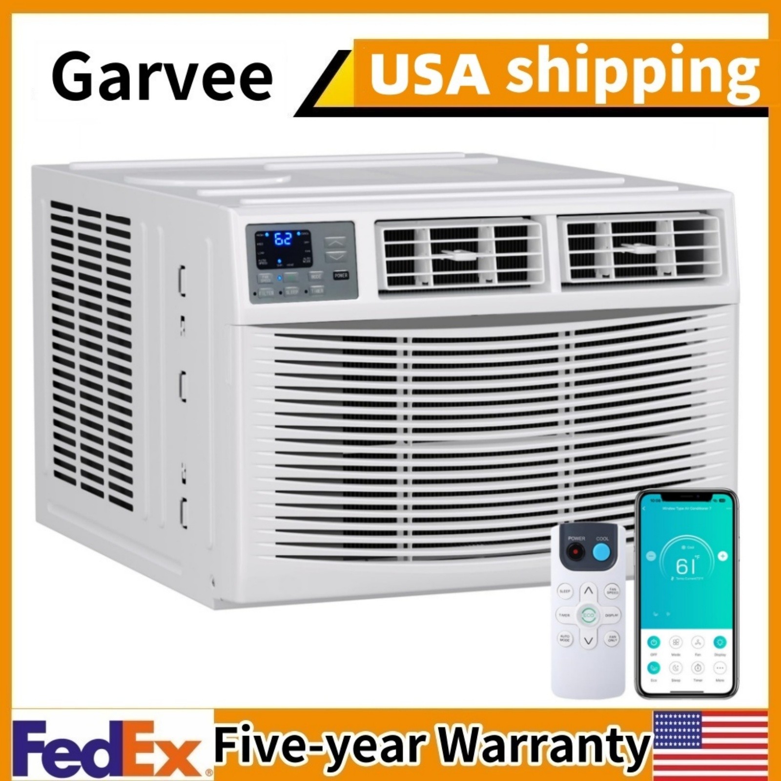 8000 BTU Window Air Conditioner with Heater Remote/App Control Cooling & Heating