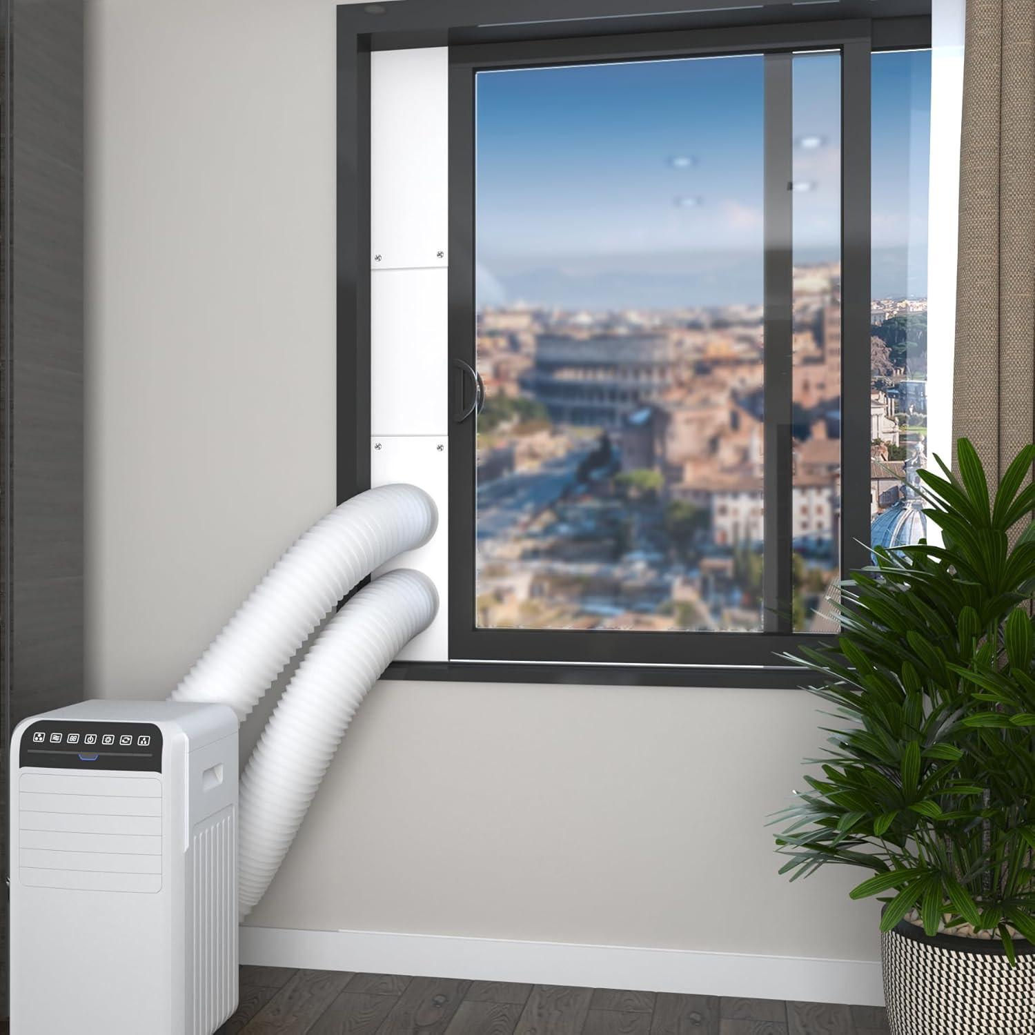 Dual Hose Portable Air Conditioner Window Kit, Adjustable Window Seal