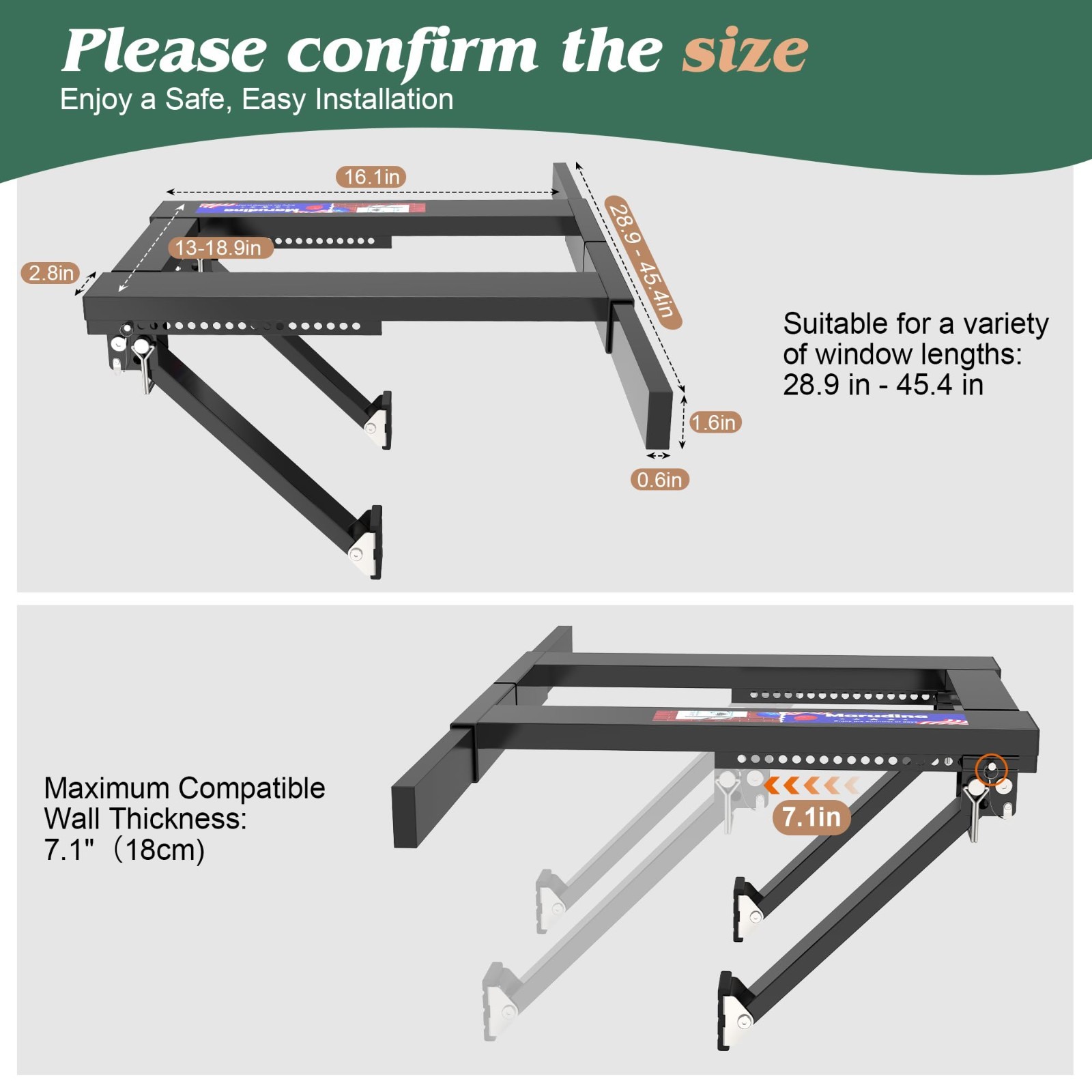No-Drill Adjustable Window AC Bracket, Heavy-Duty Support for Single/Double Hung