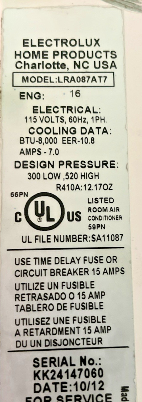 Electrolux Kenmore Air Conditioner 115V 60HZ Front PANEL Part# 5304477070 OEM
