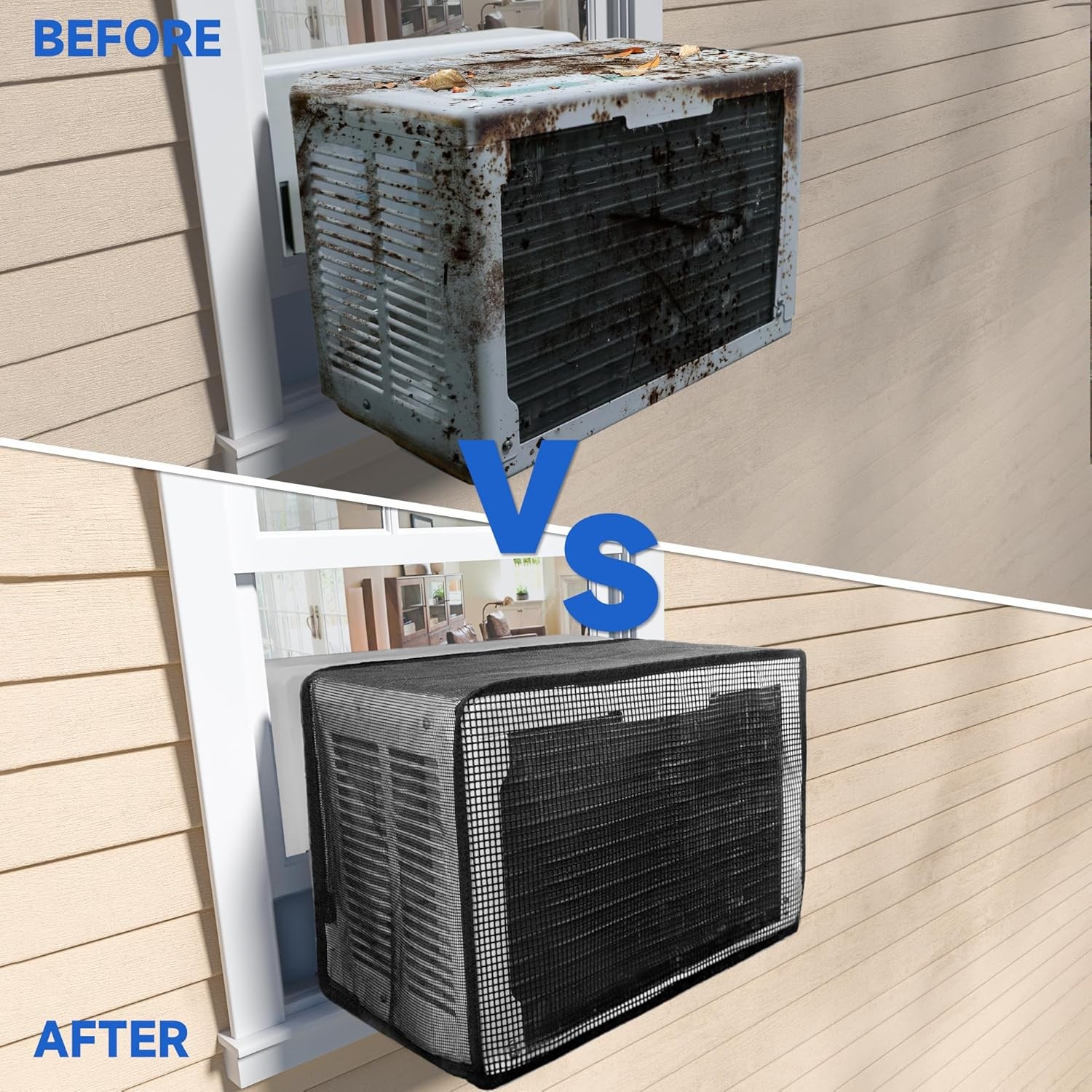 Window AC Mesh Cover 20″ W x 12.2″ D x 13.4″ H, U shaped Air Conditioner Cover S