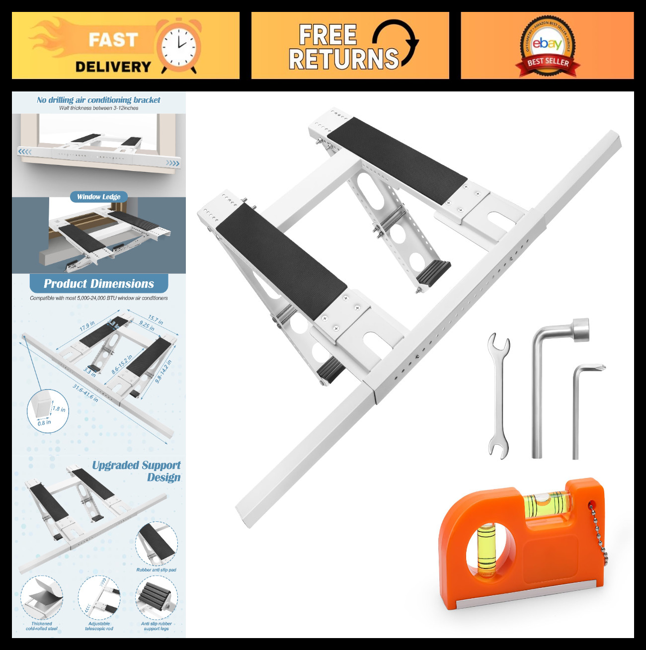 Heavy-Duty No-Drill Window AC Bracket for Single & Double-Hung Windows, 220lbs C