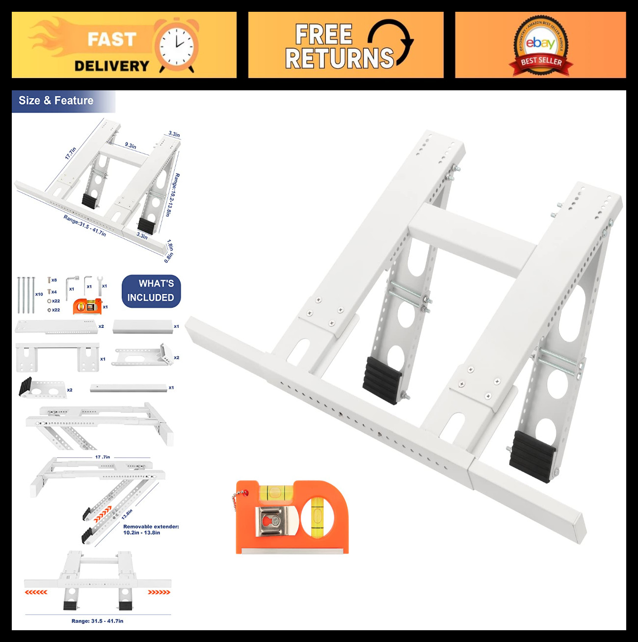 Universal Window Air Conditioner Support Bracket – No Drill, Heavy Duty Steel, F