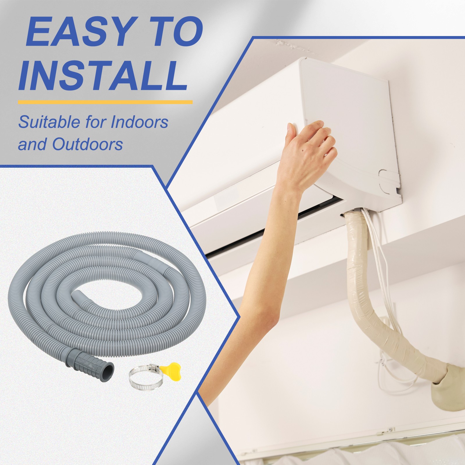 6.6Ft Air Conditioner Drain AC Drain Connector Hose with Clamp Gray 2Set
