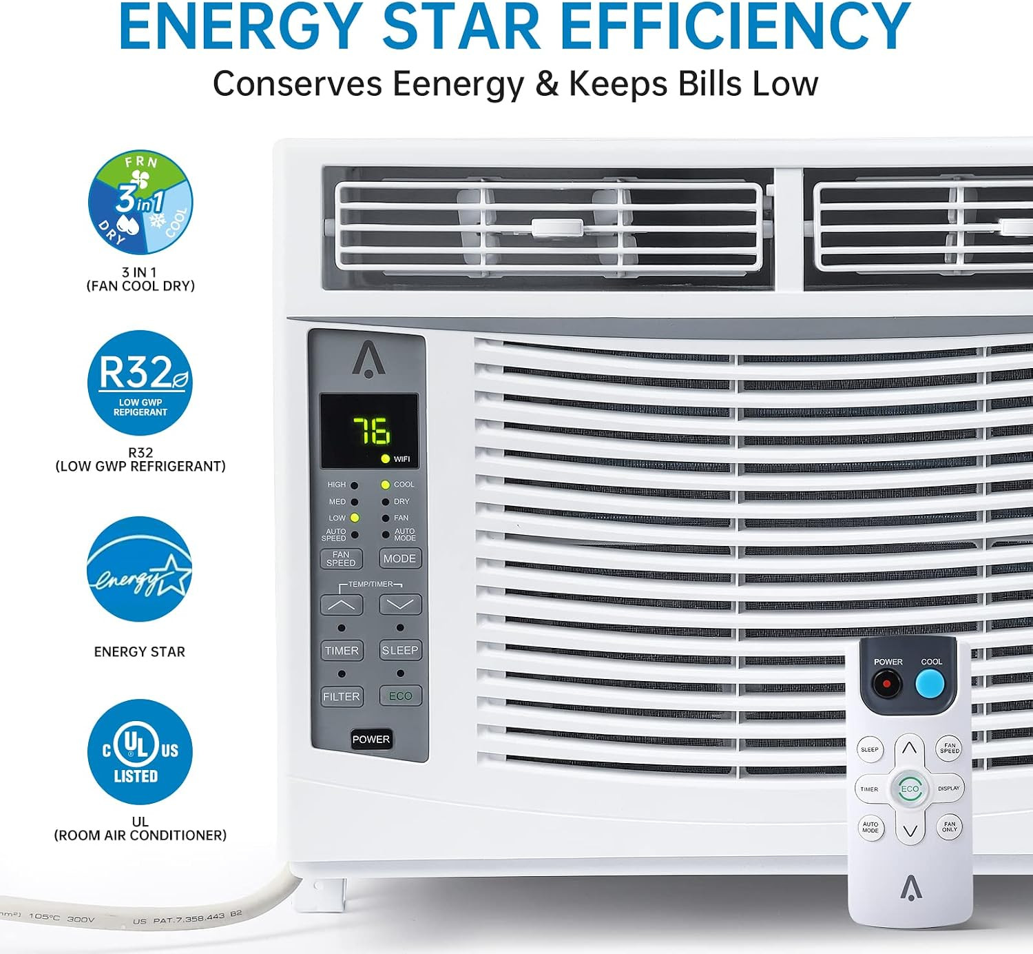 6000-BTU Window Air Conditioner up to 250 Sqf | Remote Control, Cool & Fan Funct