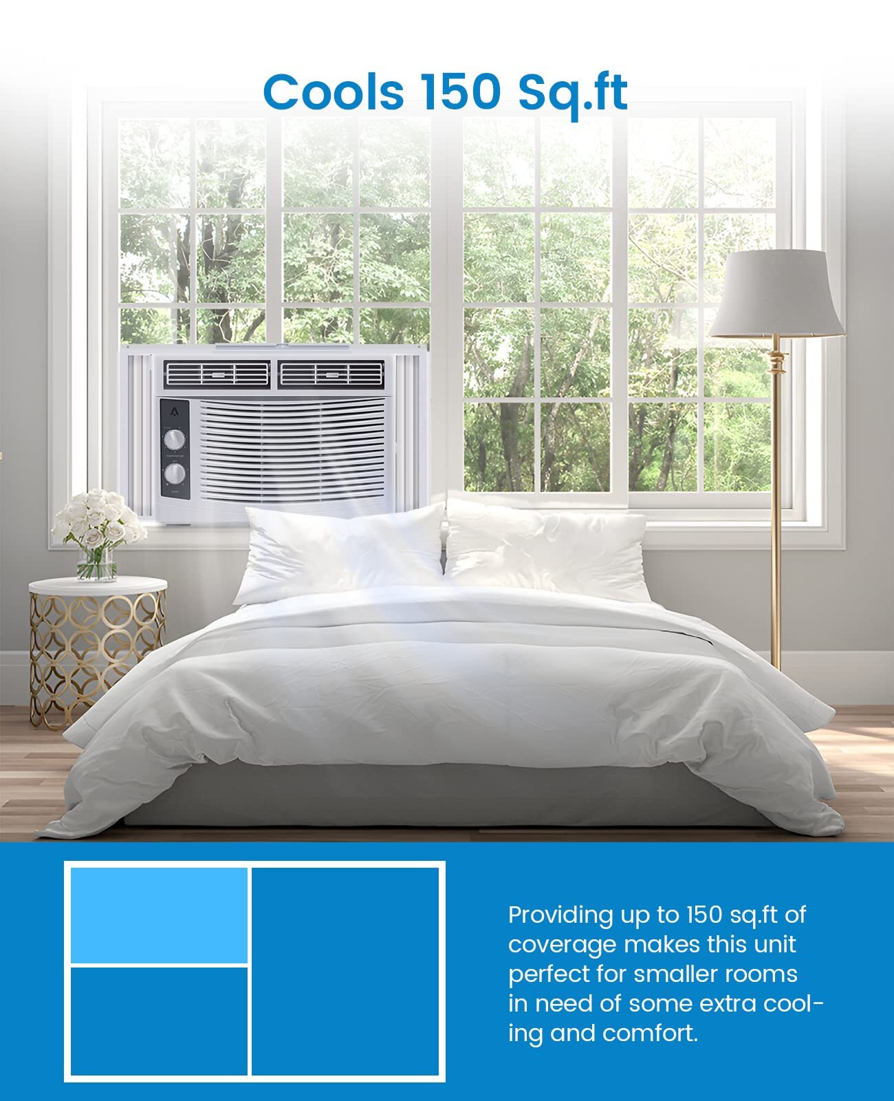 5000 BTU Window Air Conditioner Mechanical Controls Washable Filter 150 Sq Ft