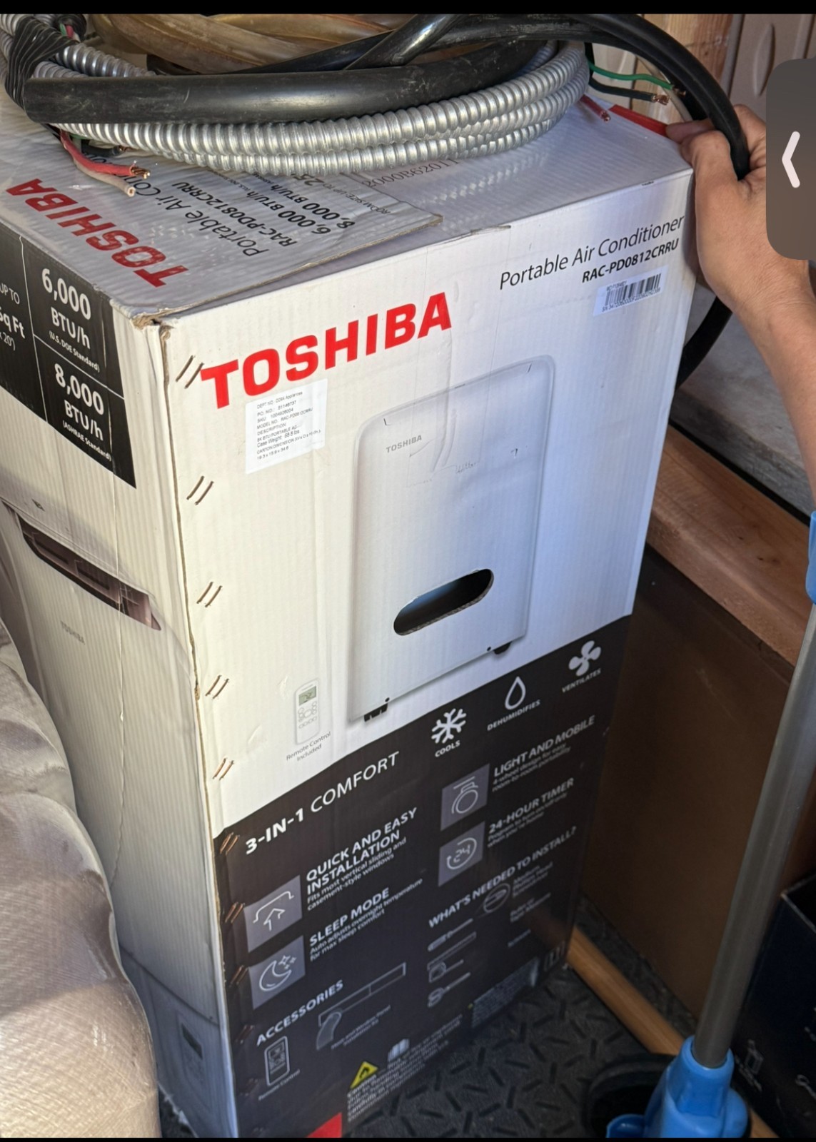 toshiba portable air conditioner rac pd0812crru 6000btu/h -8000 BTU/h