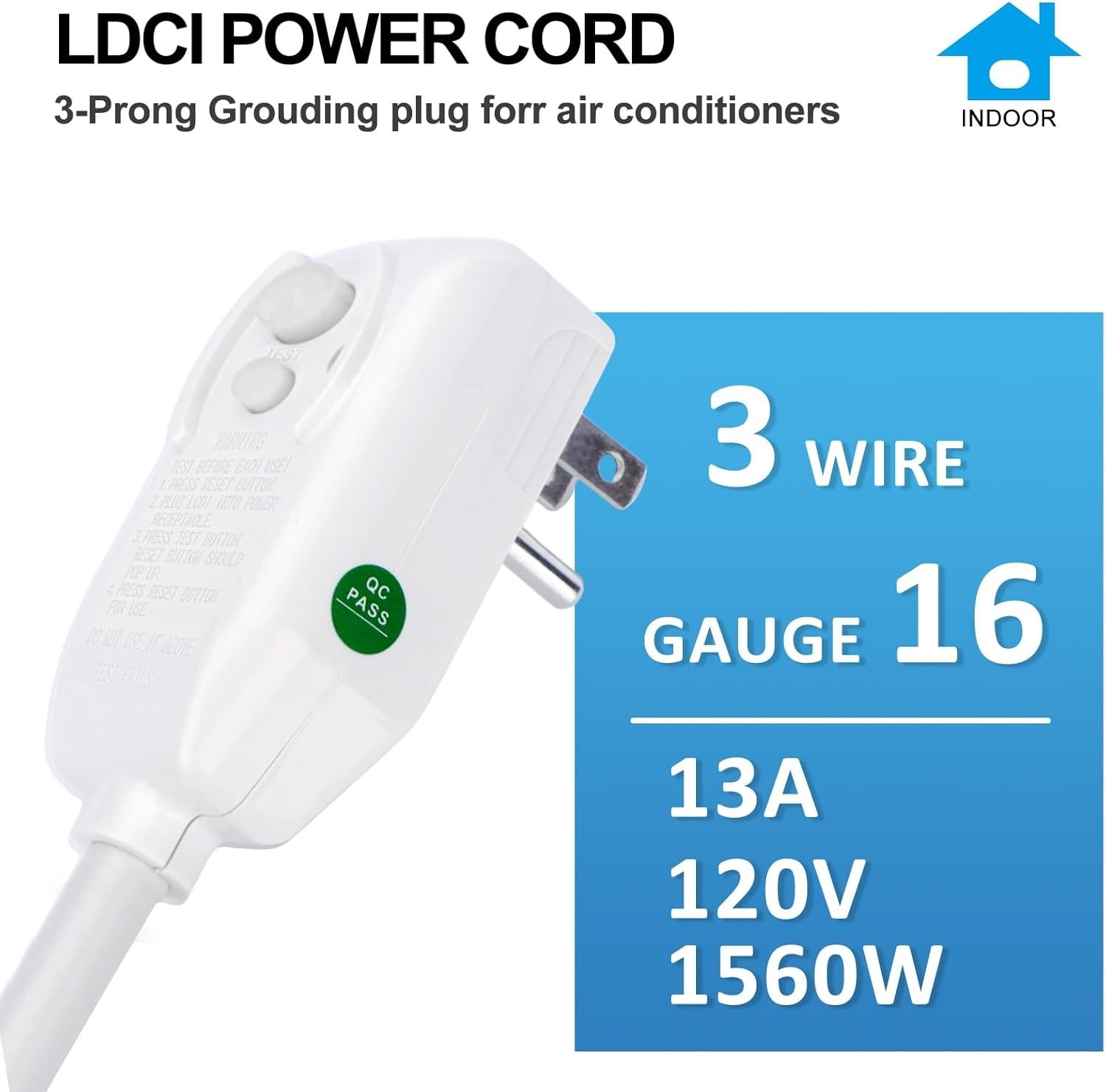LCDI Power Cord 7.5FT 120V 13A 1560W