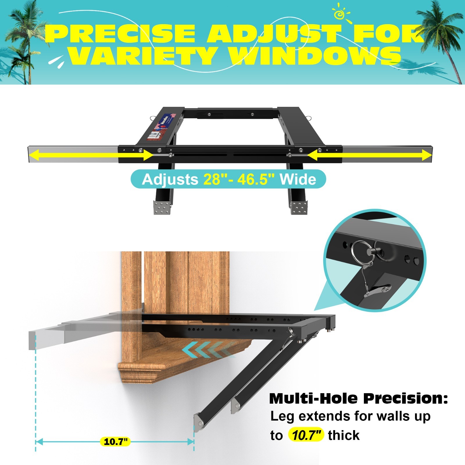 No-Drill Window AC Bracket,Adjustable Heavy-Duty Air Conditioner Support Bracket