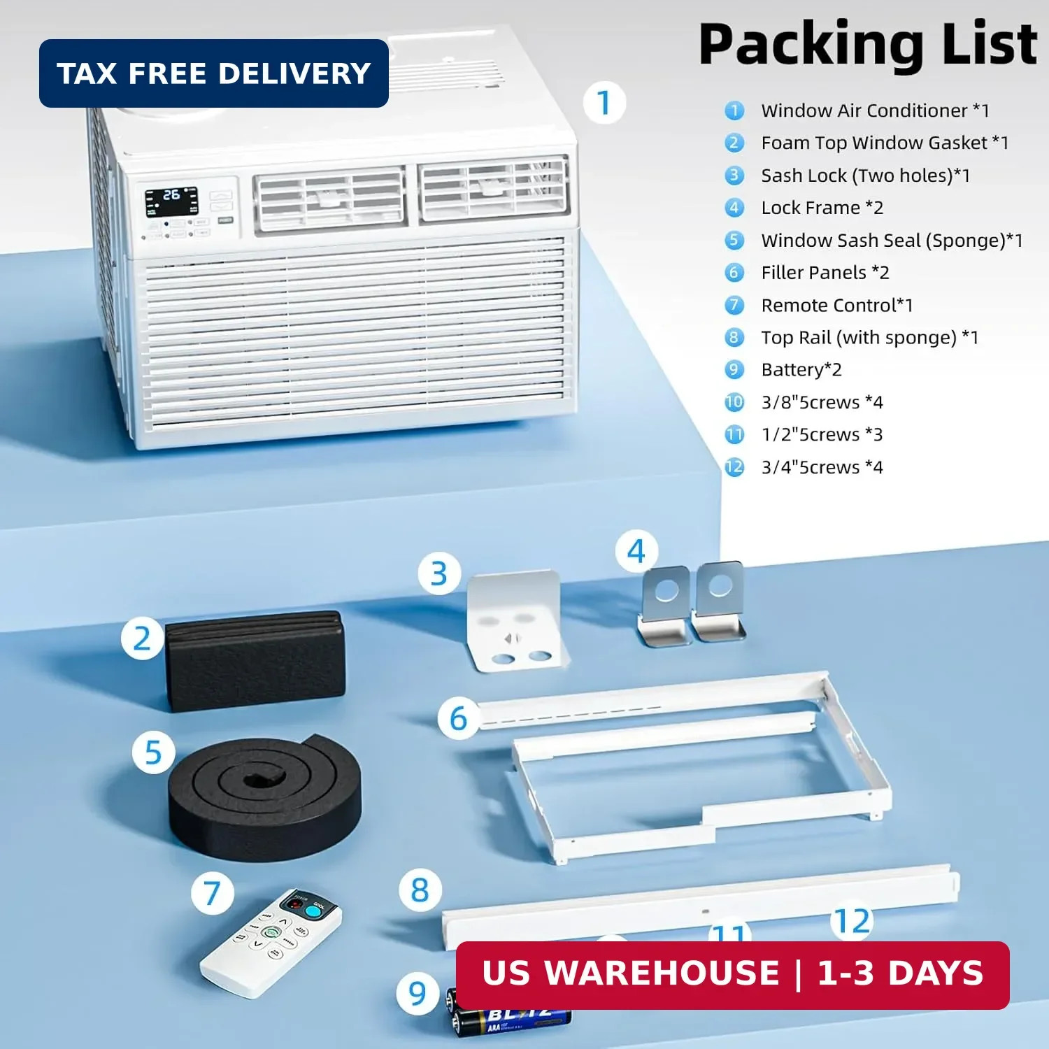 Antarctic Star 10000 BTU Window Air Conditioner 6 in 1 Remote 450Sqft Kit