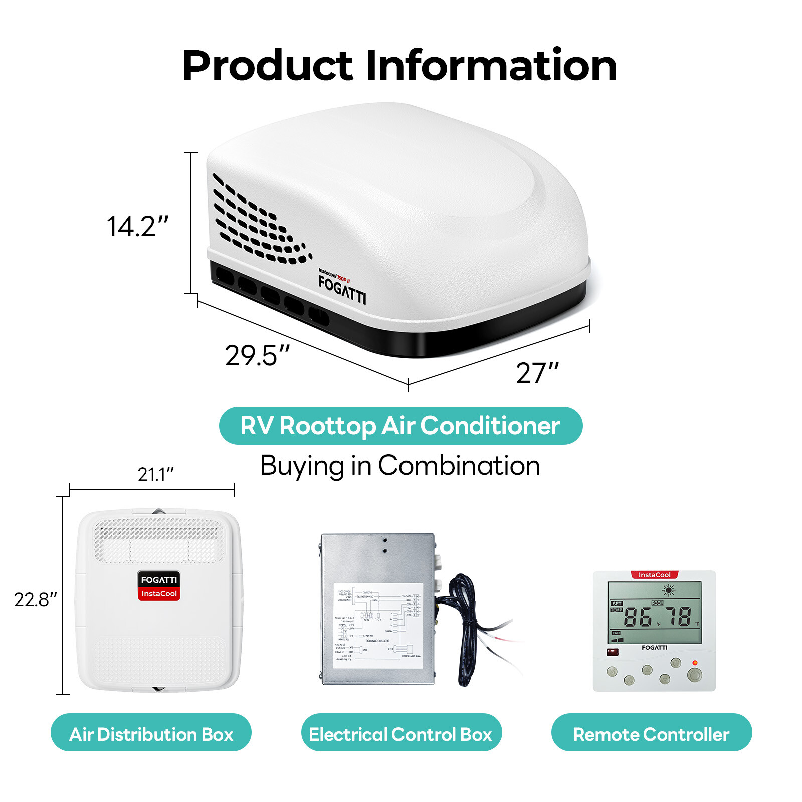 FOGATTI 6,500 BTU Camper Air Conditioner, 110V Portable Quiet AC for RV, Caravan