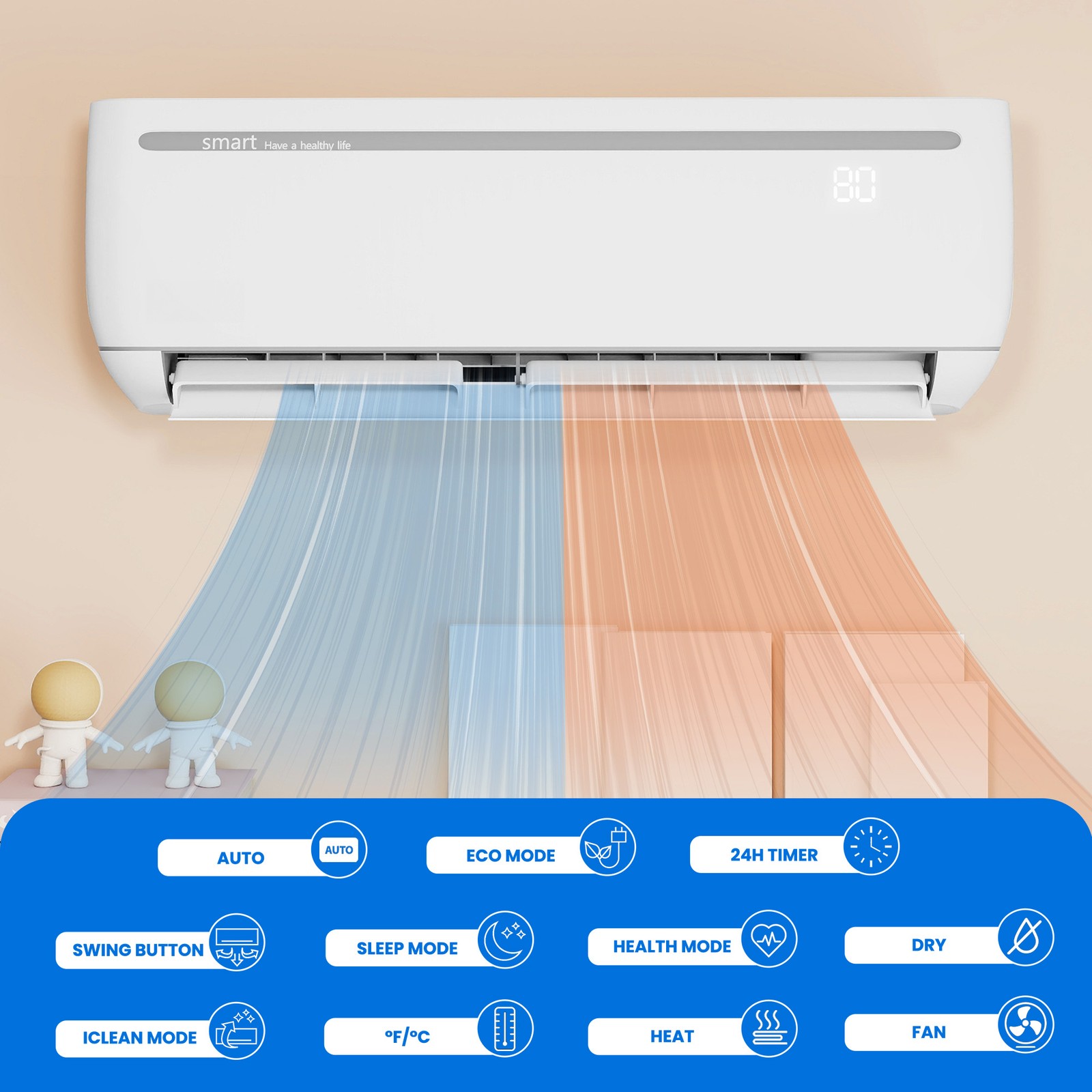 9000 BTU Mini Split AC Perfect for 450 Sq. Ft.Heat 19 SEER2 110V Air Conditioner