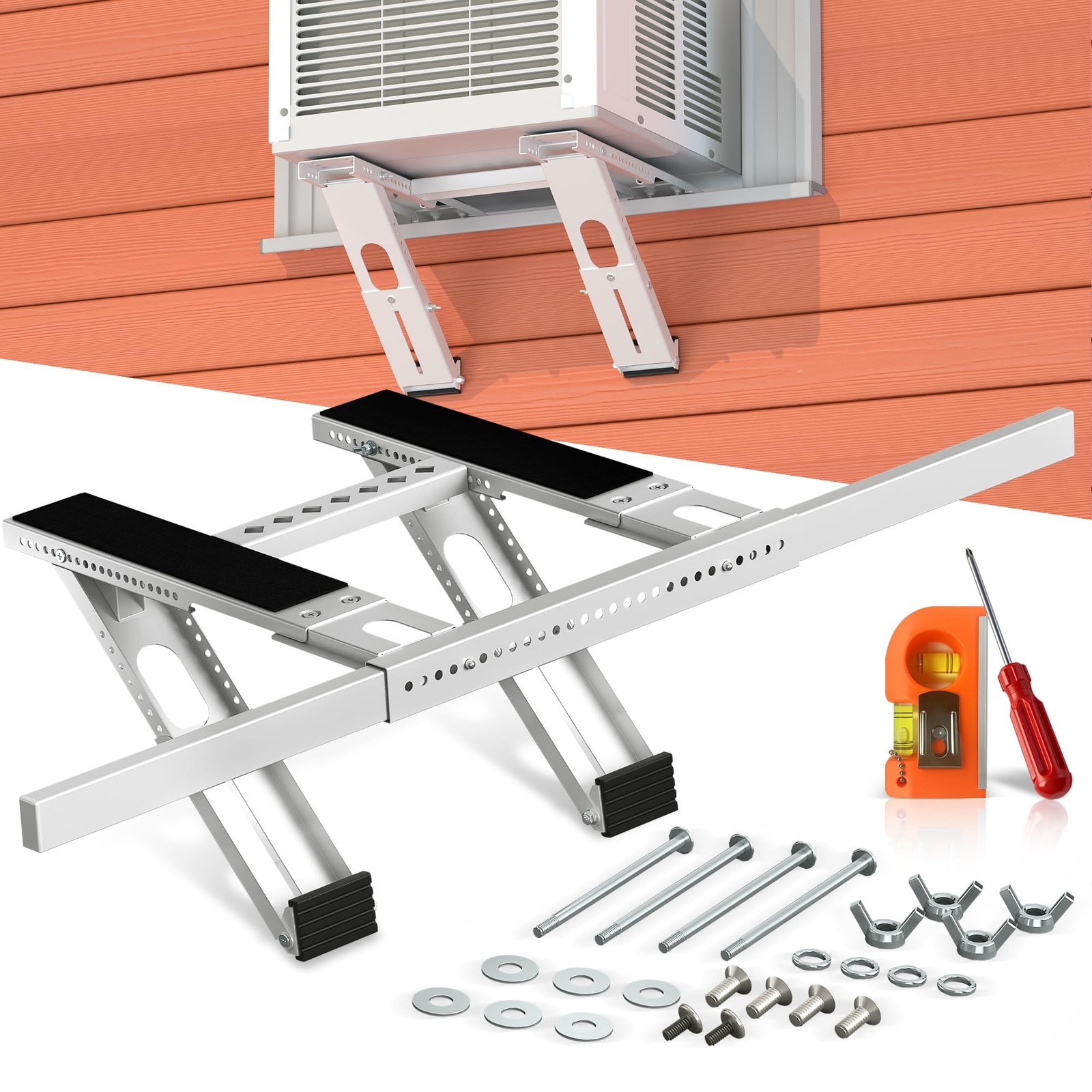 No-Drill AC Bracket Heavy Duty Adjustable Window Holder 350lbs 5000-24000 BTU