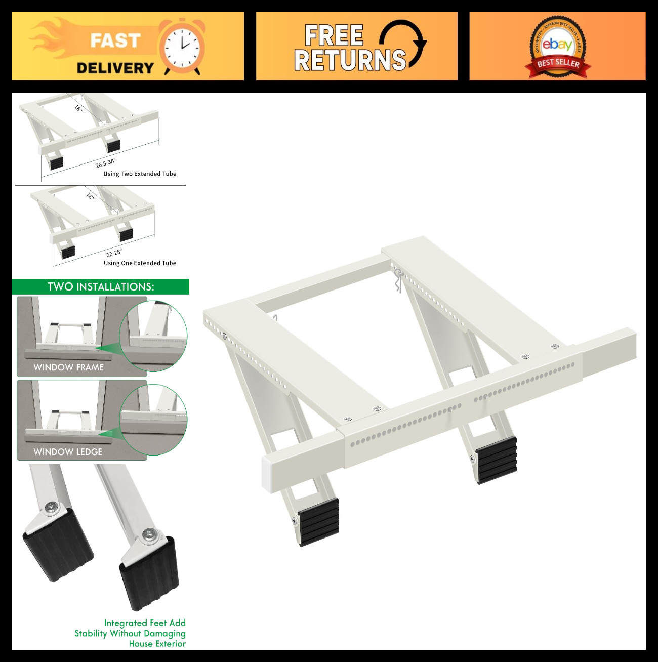 Heavy-Duty No Drill Window AC Bracket Support up to 200lbs | Fits Single & Doubl