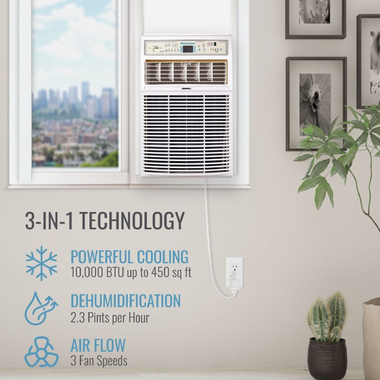 Keystone KSTSW10B 10,000 BTU Slider/Casement Window Air Conditioner, R32