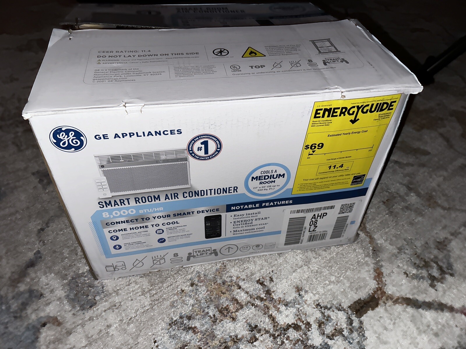 GE 8,000 BTU Smart Electronic Window Air Conditioner for Medium Rooms- 350 sq ft