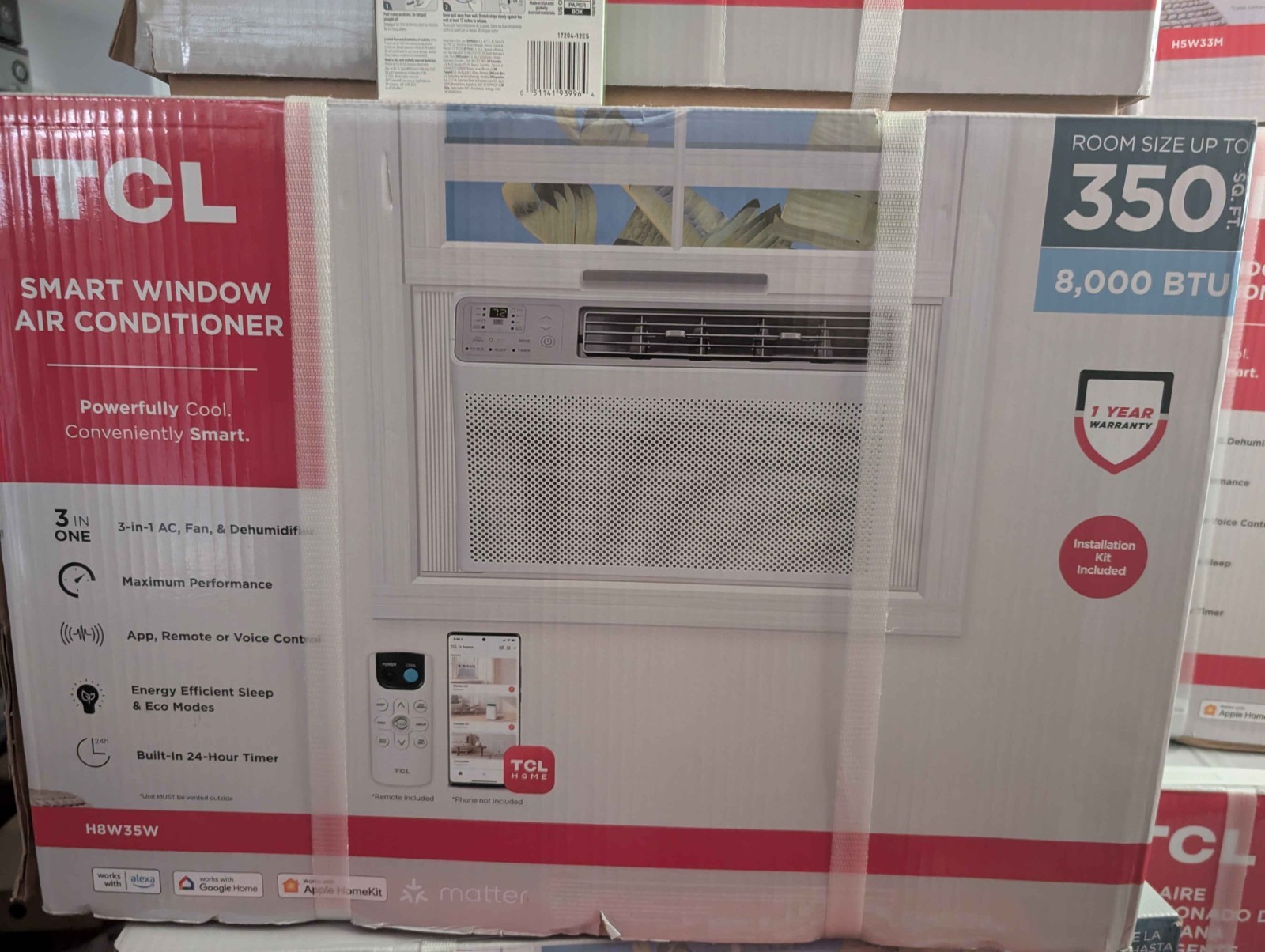 TCL H8W35W 8000 BTU Smart Window Air Conditioner with Remote 350 Sq. Ft. NEW