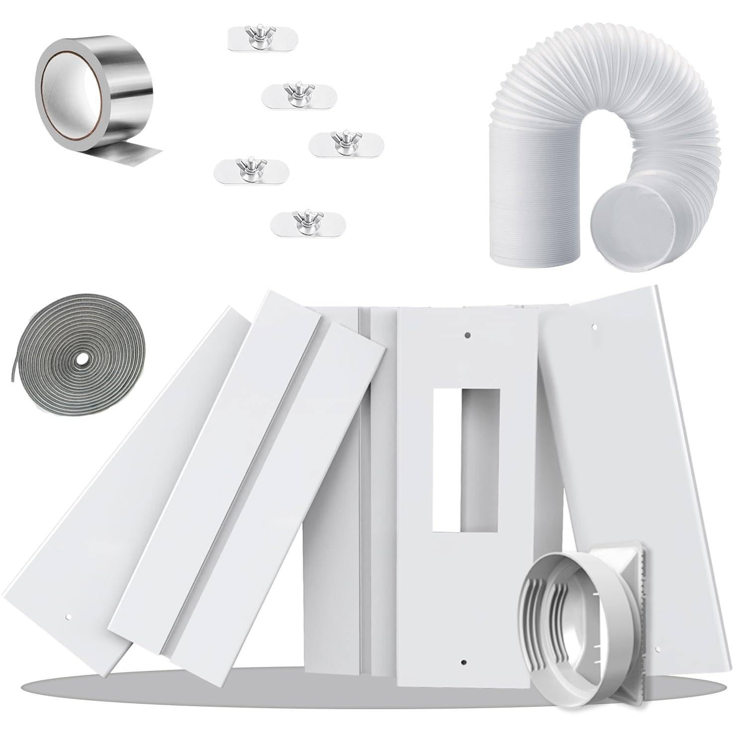 95″ Sliding Door AC Vent Kit – 5.1″ Hose, Screen Net, Weather Stripping, Univers