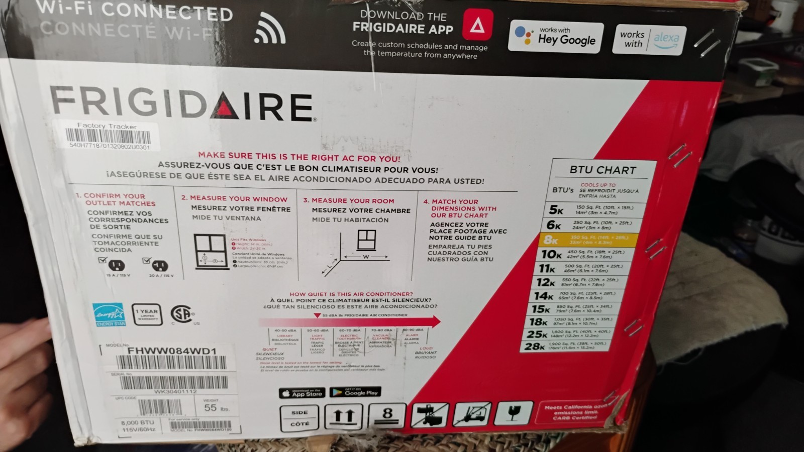 Fridgedaire 8000 BTU Digital AC WiFi Enabled Model # FHWWO84WD1,W/ Rem. $265 OBO