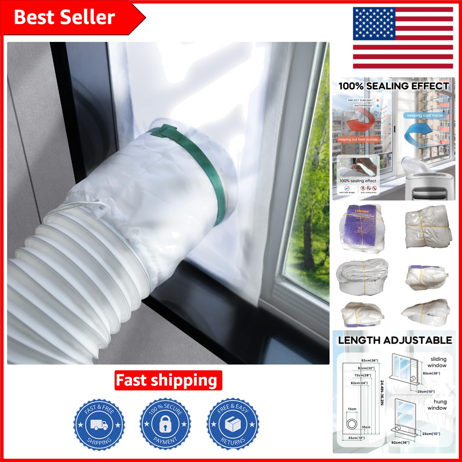 Easy Install Portable AC Window Seal – Adjustable Waterproof Vent Kit 10×24-36